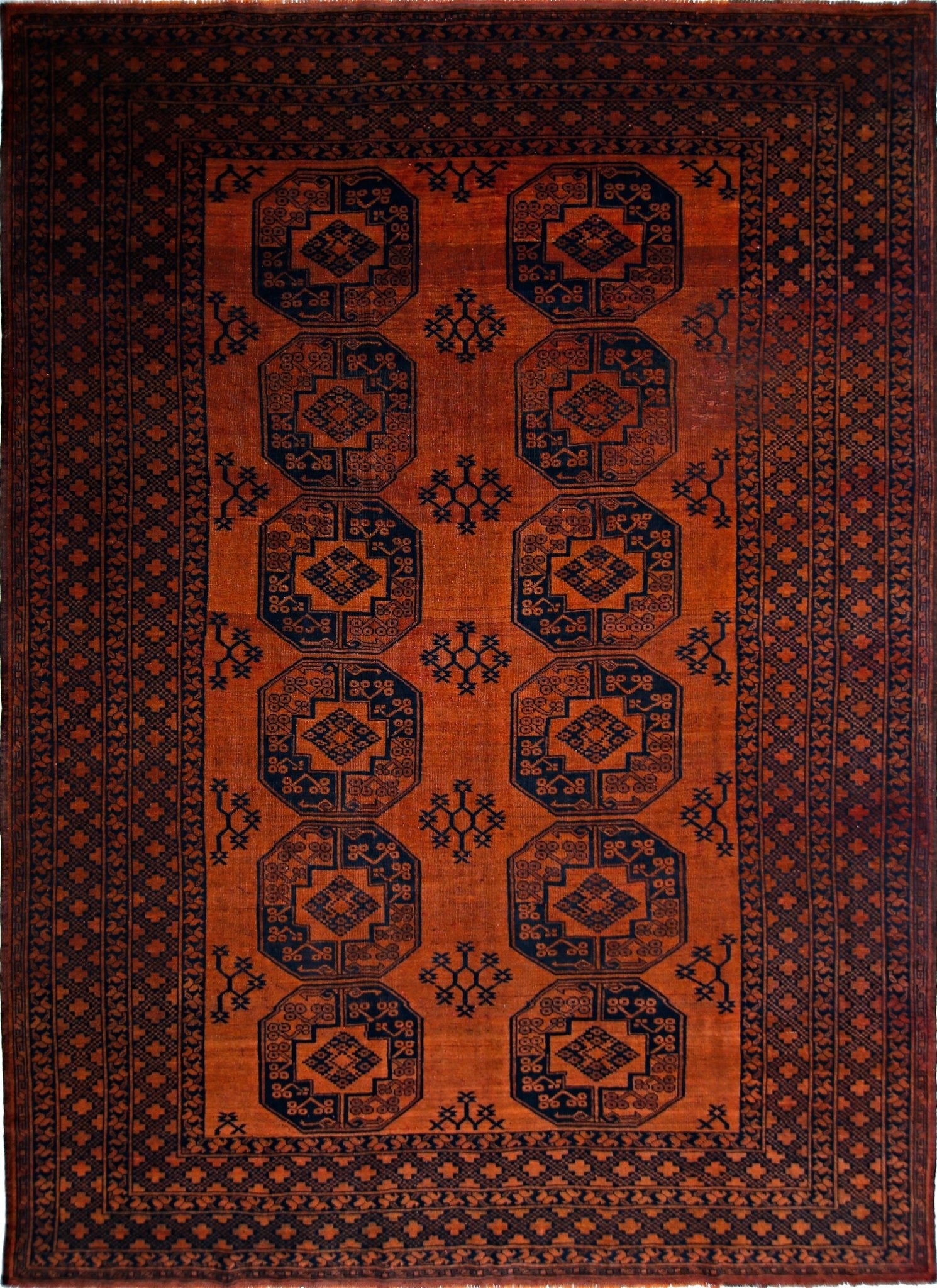 Handmade Vintage Afghan Turkmen Rug | 344 x 361 cm | 11'3" x 8'7" - Najaf Rugs & Textile