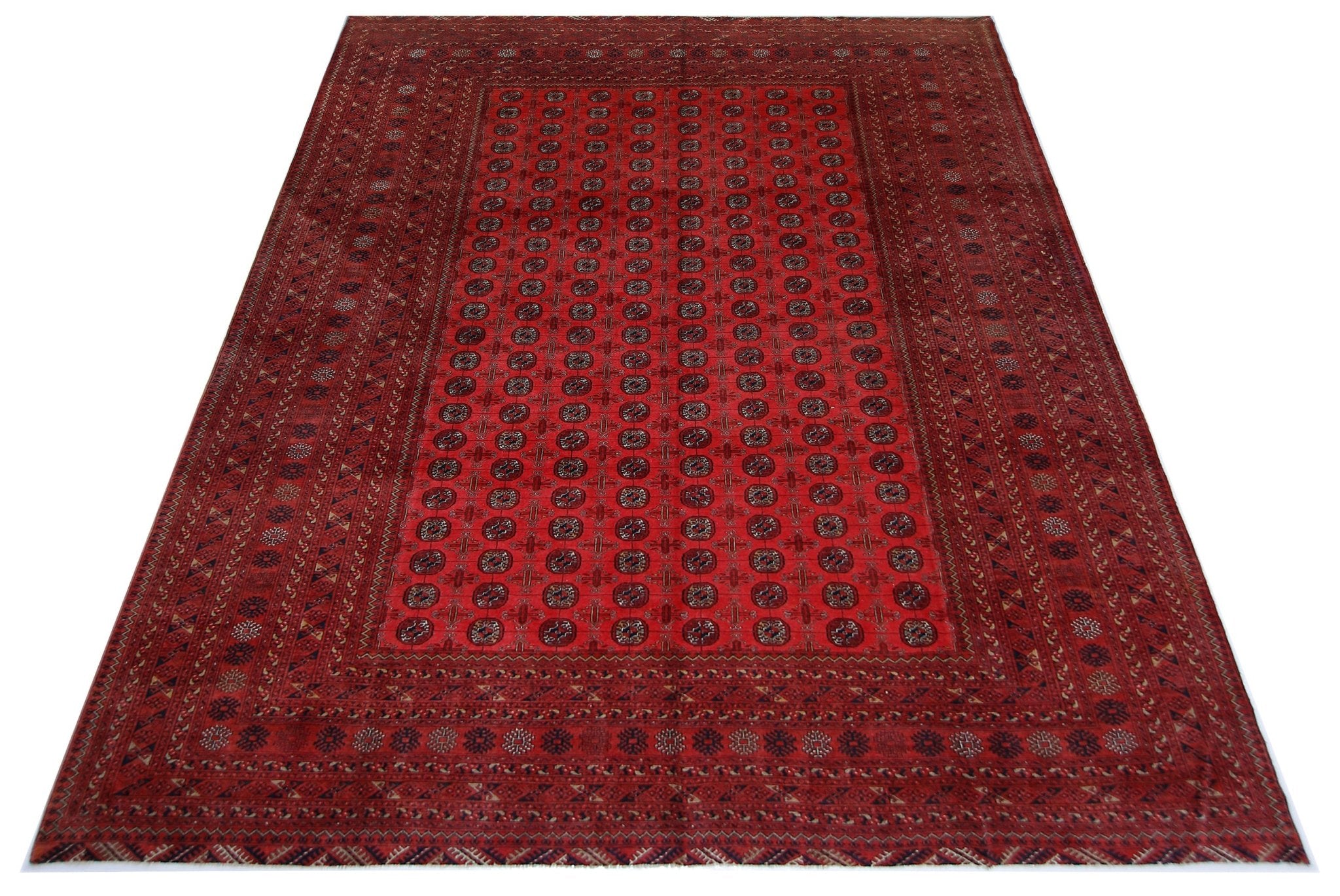 Handmade Vintage Afghan Turkmen Rug | 345 x 251 cm | 11'4" x 8'3" - Najaf Rugs & Textile