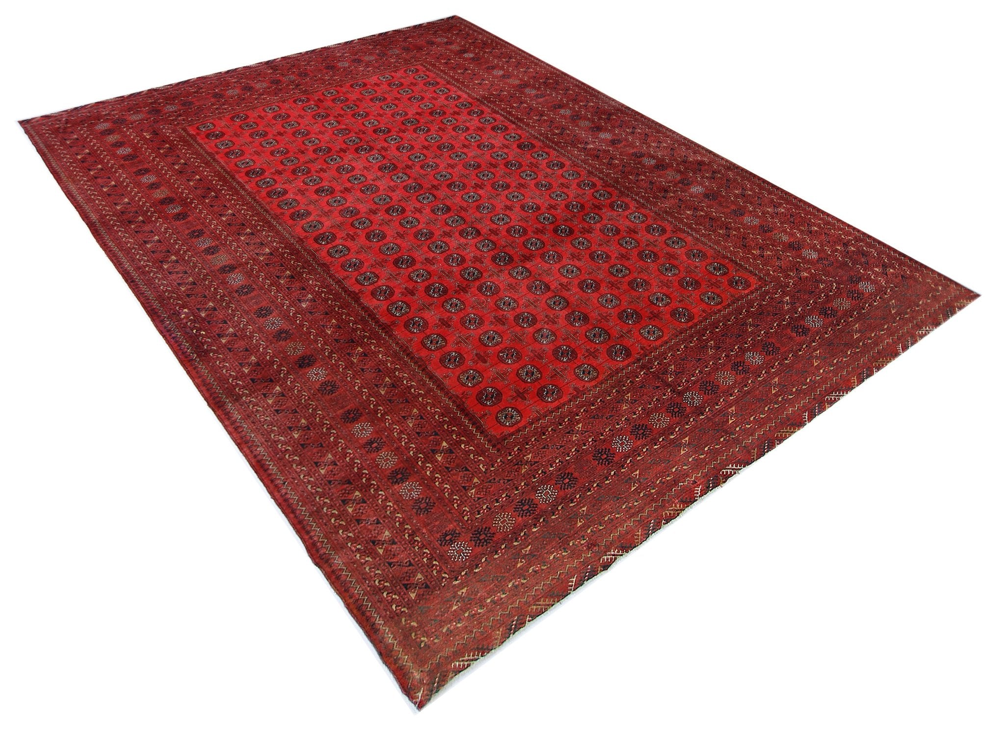 Handmade Vintage Afghan Turkmen Rug | 345 x 251 cm | 11'4" x 8'3" - Najaf Rugs & Textile