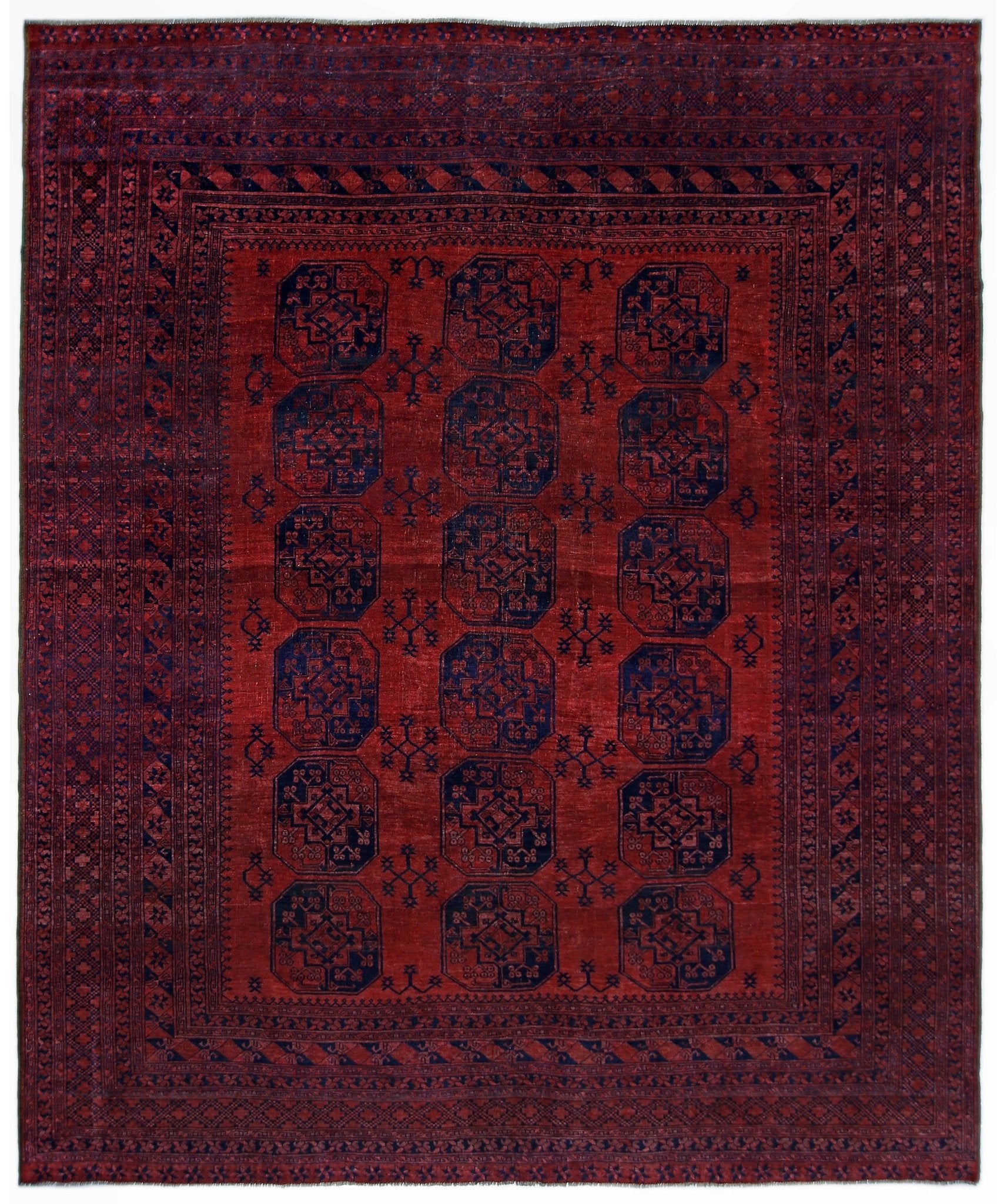 Handmade Vintage Afghan Turkmen Rug | 352 x 308 cm | 11'7" x 10'1" - Najaf Rugs & Textile