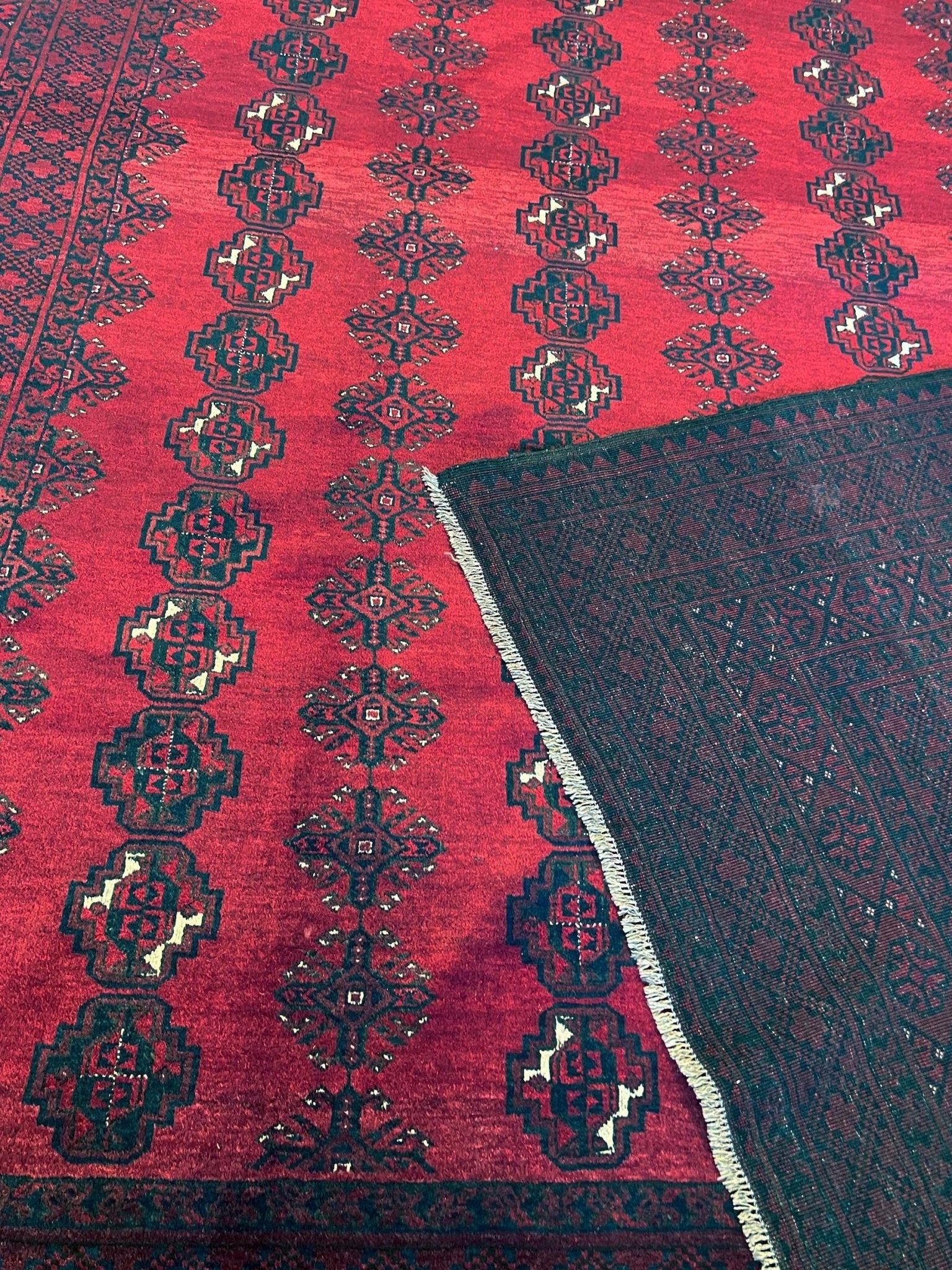 Handmade Vintage Afghan Turkmen Rug | 412 x 319 cm | 13'5" x 10'4" - Najaf Rugs & Textile