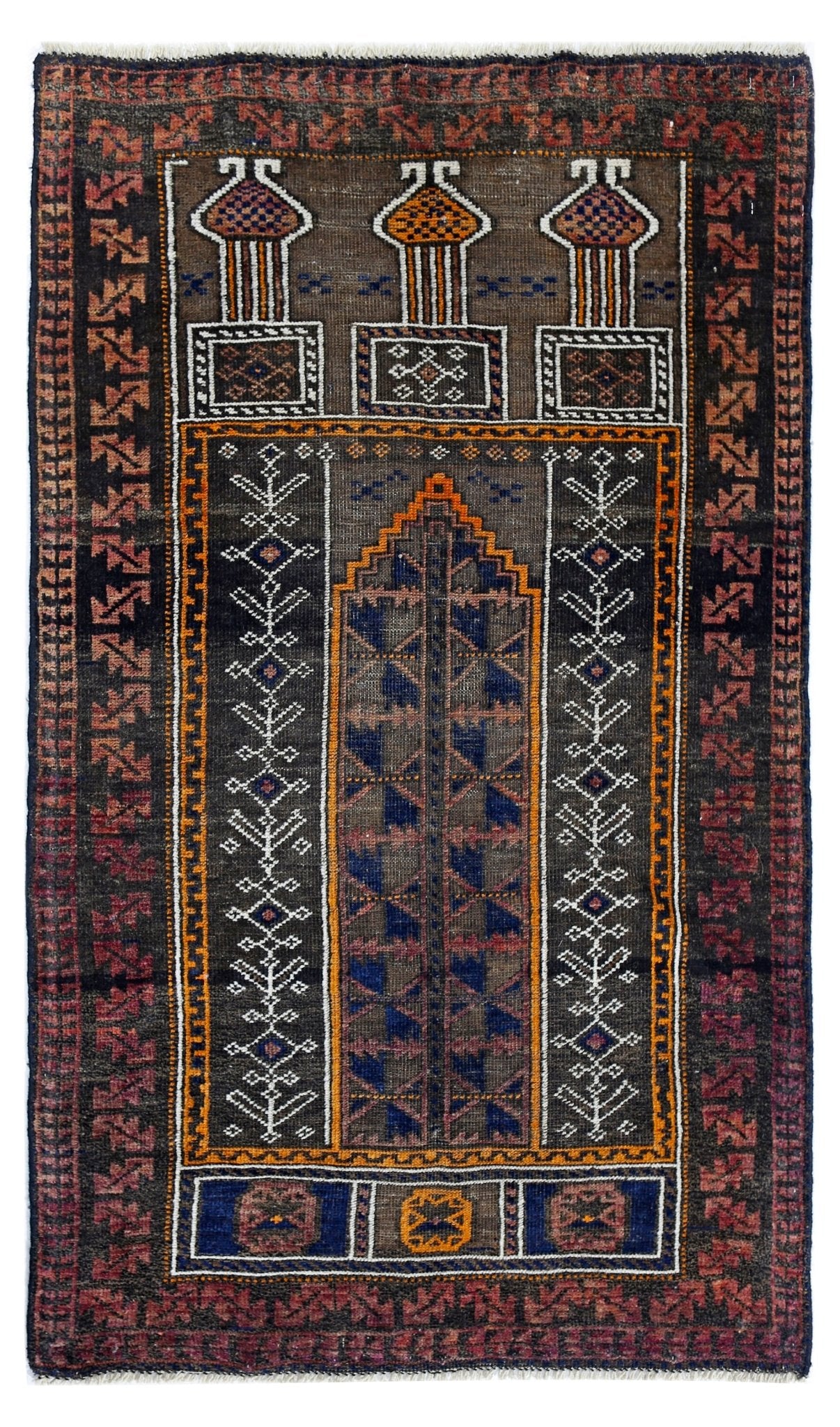 Handmade Vintage Balouch Prayer Rug | 130 x 78 cm | 4'3" x 2'7" - Najaf Rugs & Textile