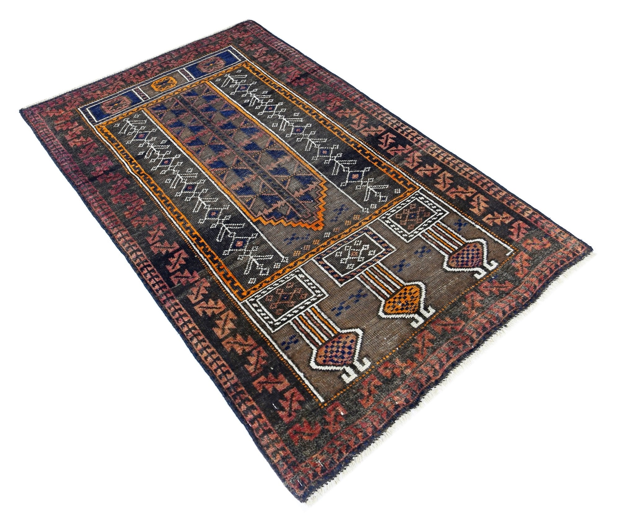 Handmade Vintage Balouch Prayer Rug | 130 x 78 cm | 4'3" x 2'7" - Najaf Rugs & Textile
