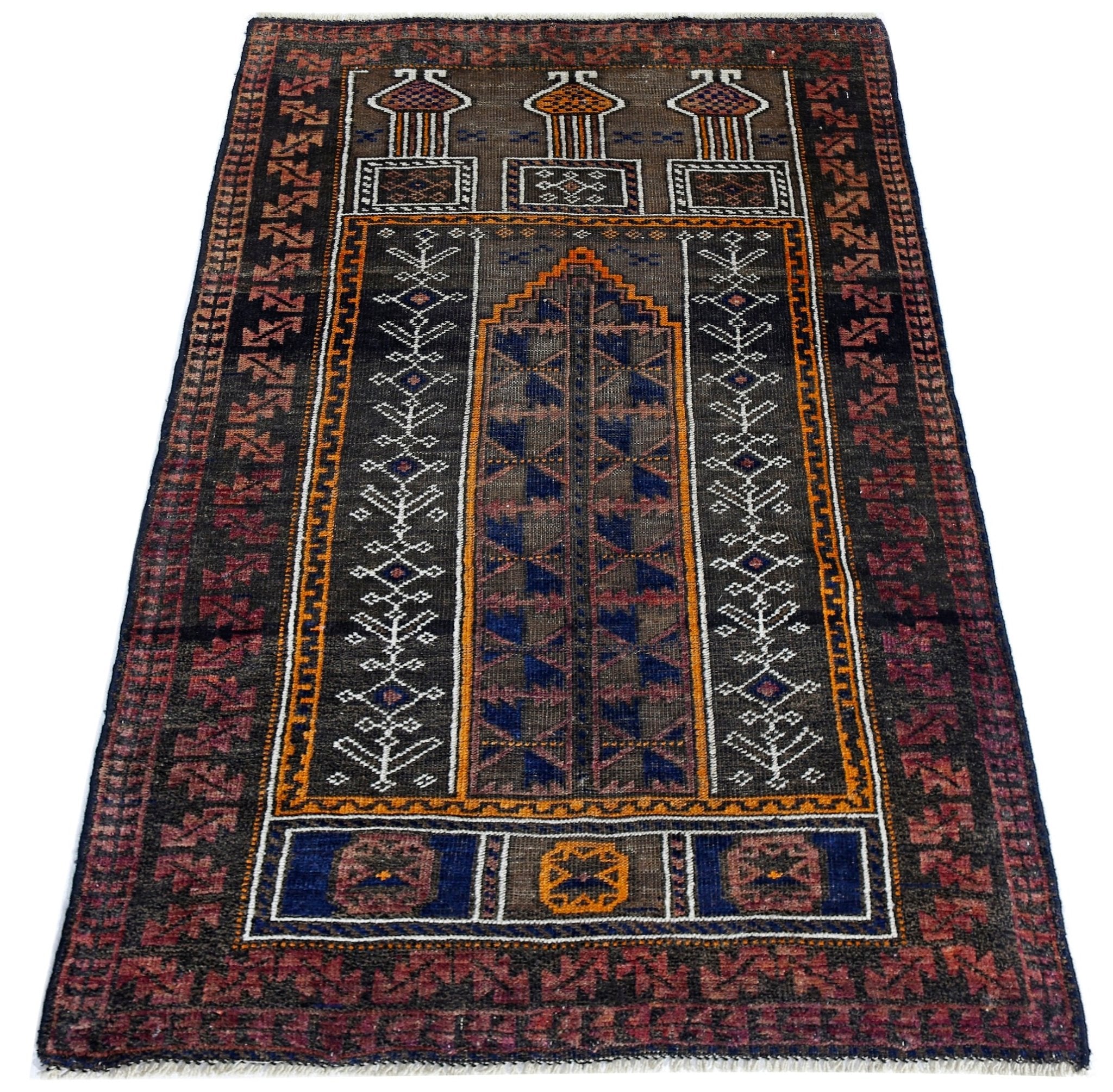 Handmade Vintage Balouch Prayer Rug | 130 x 78 cm | 4'3" x 2'7" - Najaf Rugs & Textile