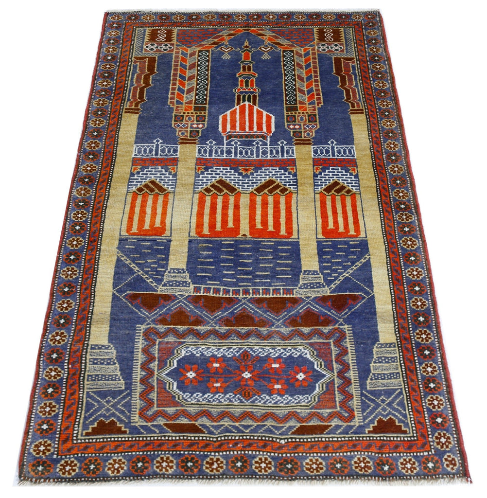 Handmade Vintage Balouch Prayer Rug | 136 x 79 cm | 4'6" x 2'7" - Najaf Rugs & Textile