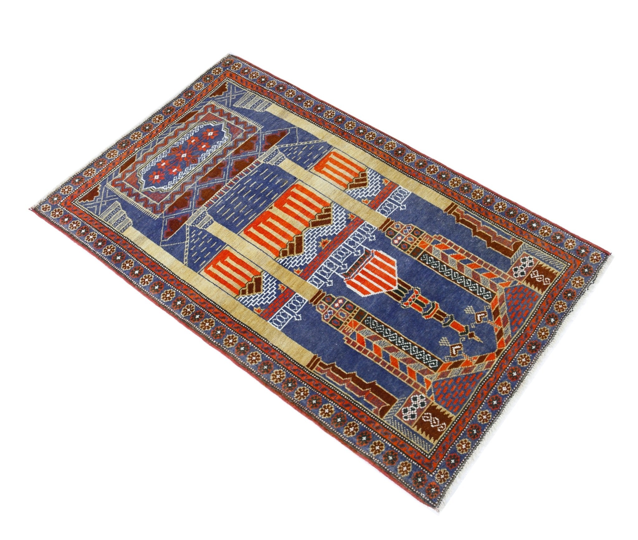 Handmade Vintage Balouch Prayer Rug | 136 x 79 cm | 4'6" x 2'7" - Najaf Rugs & Textile