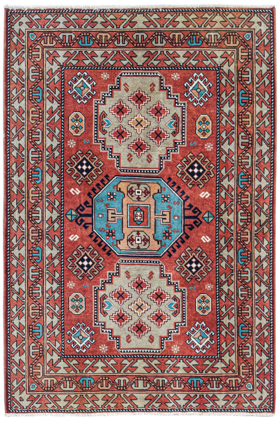 Handmade Vintage Caucasian Kazak Rug | 152 x 105 cm | 5' x 3'5" - Najaf Rugs & Textile
