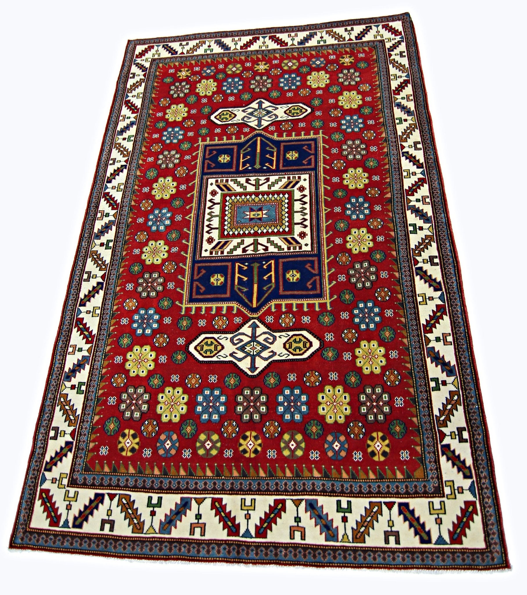 Handmade Vintage Caucasian Kazakh Rug | 190 x 124 cm | 6'3" x 4'1" - Najaf Rugs & Textile