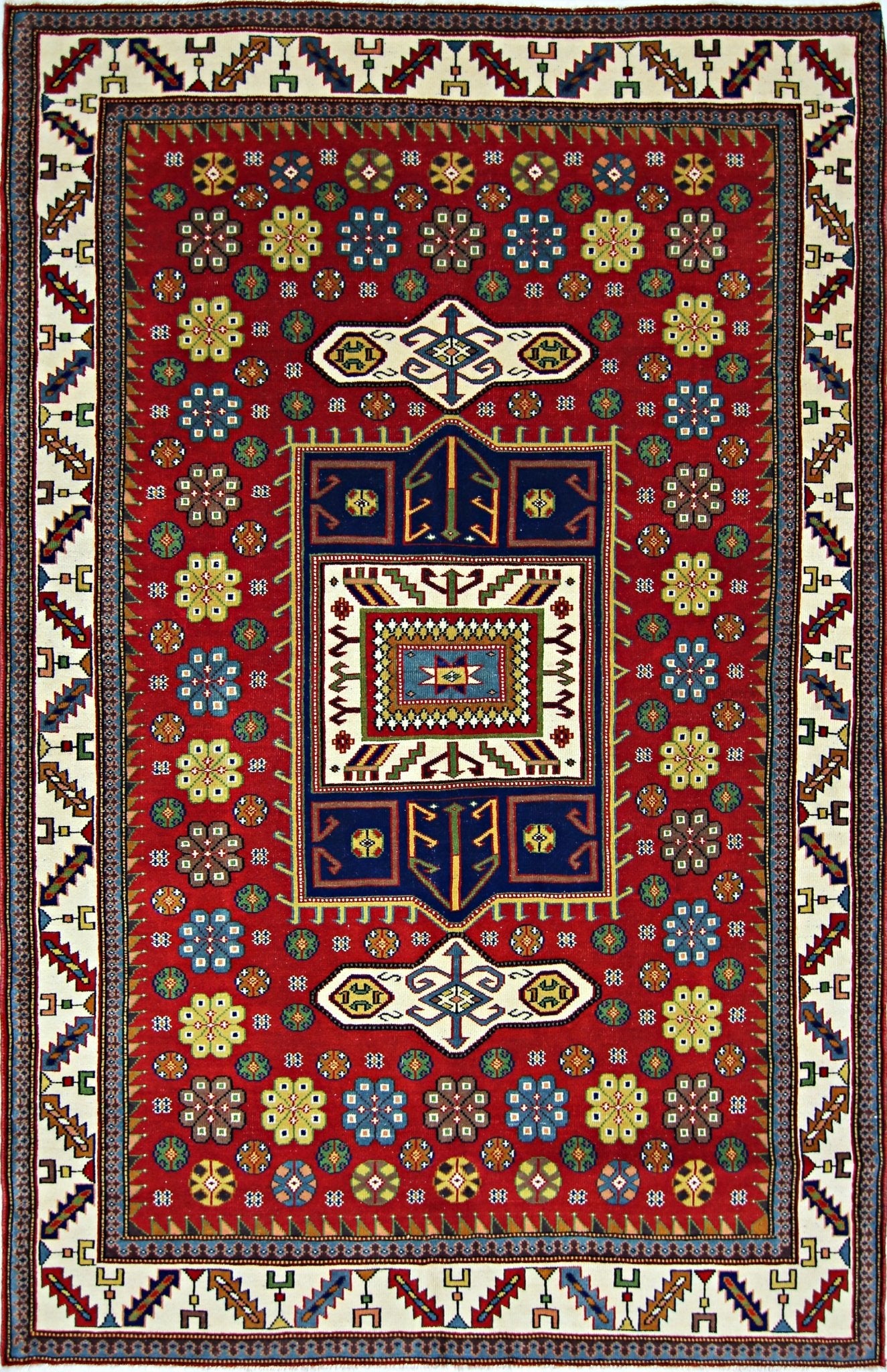 Handmade Vintage Caucasian Kazakh Rug | 190 x 124 cm | 6'3" x 4'1" - Najaf Rugs & Textile