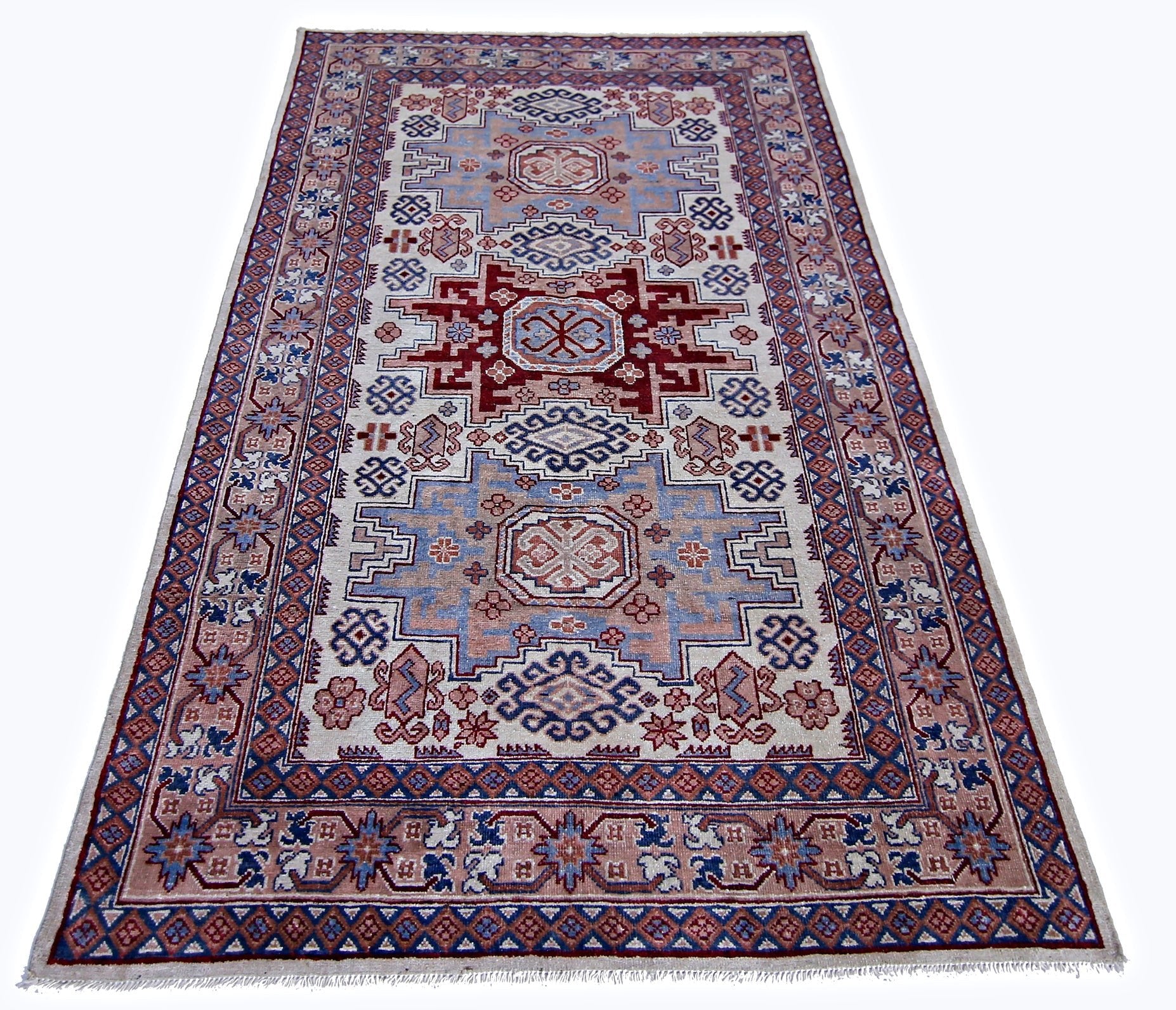 Handmade Vintage Caucasian Kazakh Rug | 193 x 115 cm | 6'4" x 3'9" - Najaf Rugs & Textile