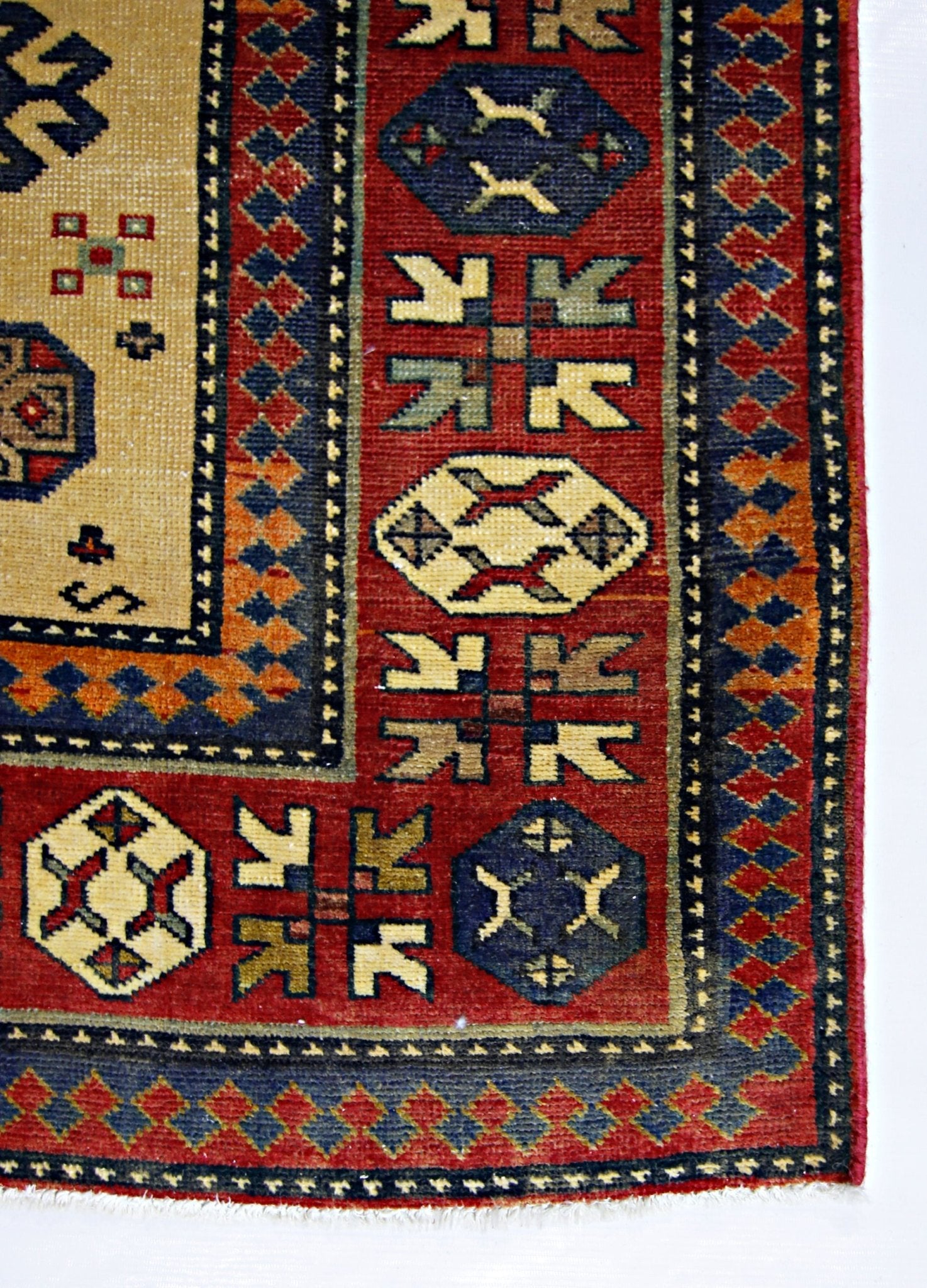 Handmade Vintage Caucasian Kazakh Rug | 222 x 146 cm | 7'4" x 4'9" - Najaf Rugs & Textile