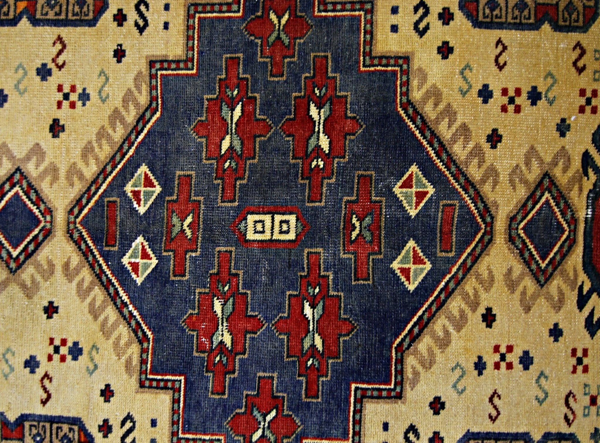 Handmade Vintage Caucasian Kazakh Rug | 222 x 146 cm | 7'4" x 4'9" - Najaf Rugs & Textile