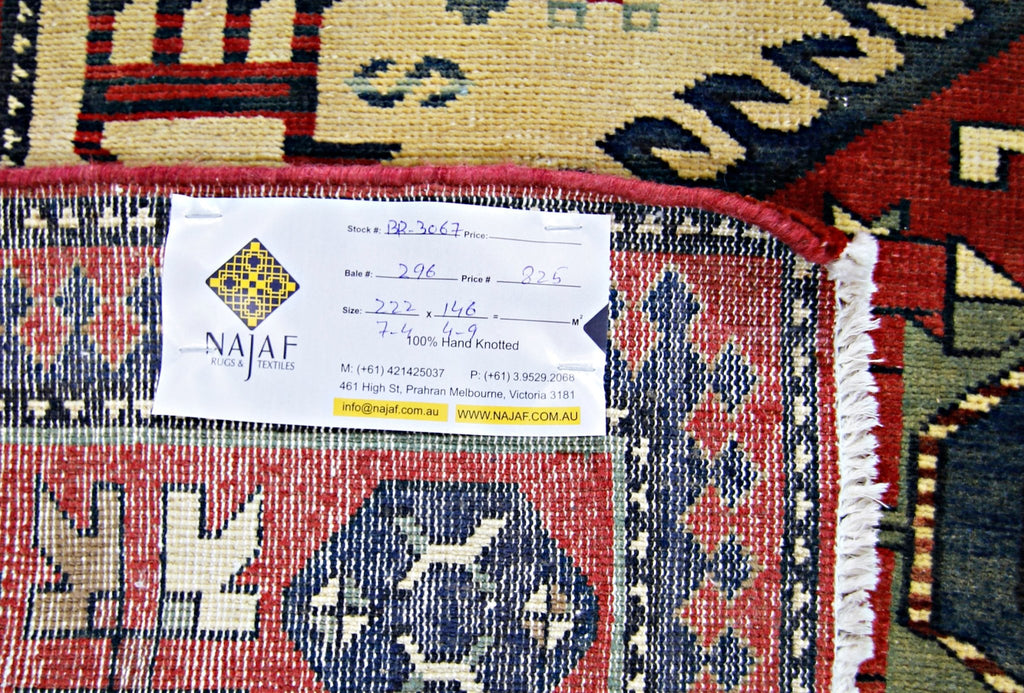 Handmade Vintage Caucasian Kazakh Rug | 222 x 146 cm | 7'4" x 4'9" - Najaf Rugs & Textile