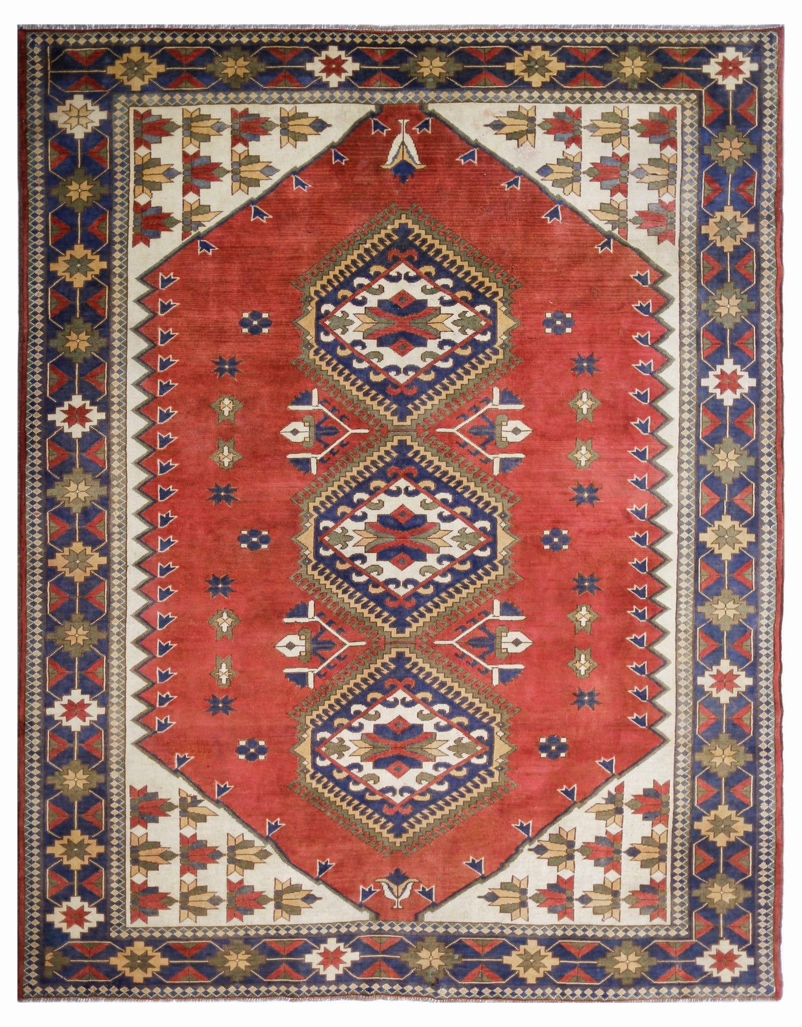 Handmade Vintage Caucasian Kazakh Rug | 264 x 199 cm | 8'8" x 6'6" - Najaf Rugs & Textile