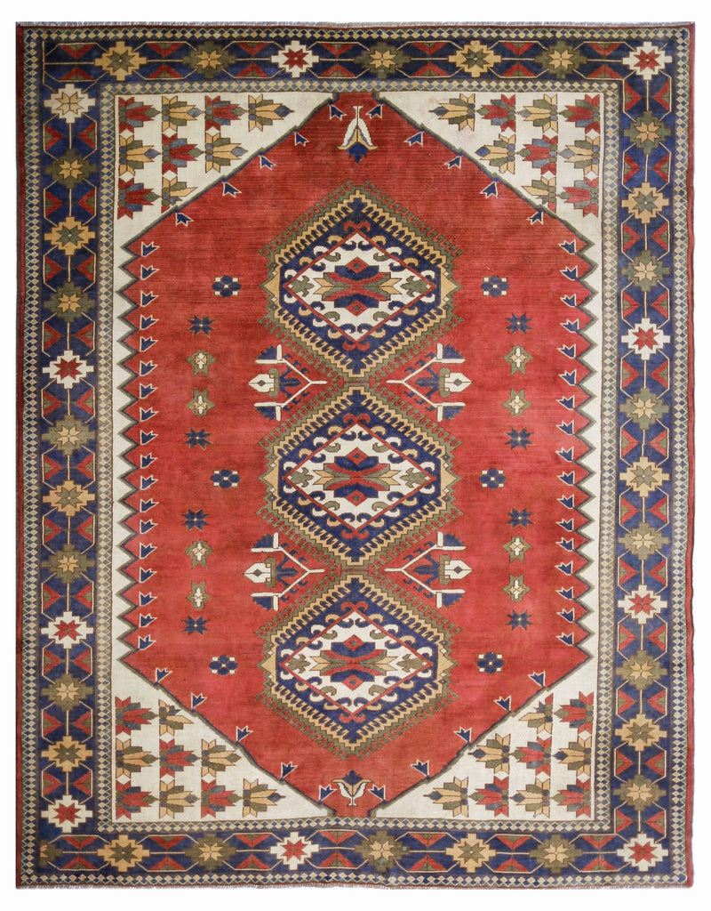 Handmade Vintage Caucasian Kazakh Rug | 264 x 199 cm | 8'8" x 6'6" - Najaf Rugs & Textile