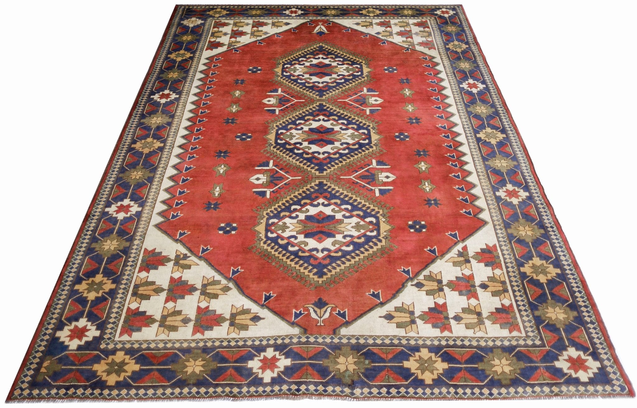 Handmade Vintage Caucasian Kazakh Rug | 264 x 199 cm | 8'8" x 6'6" - Najaf Rugs & Textile