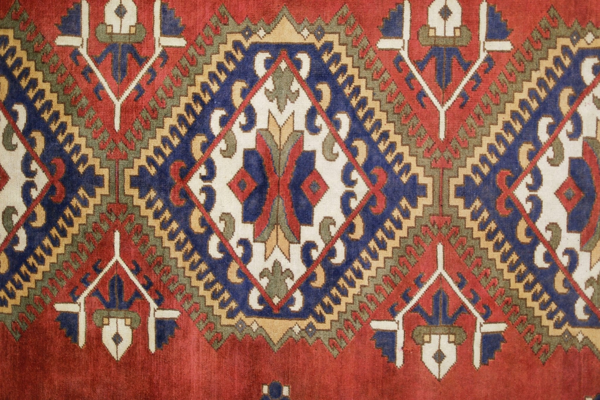 Handmade Vintage Caucasian Kazakh Rug | 264 x 199 cm | 8'8" x 6'6" - Najaf Rugs & Textile