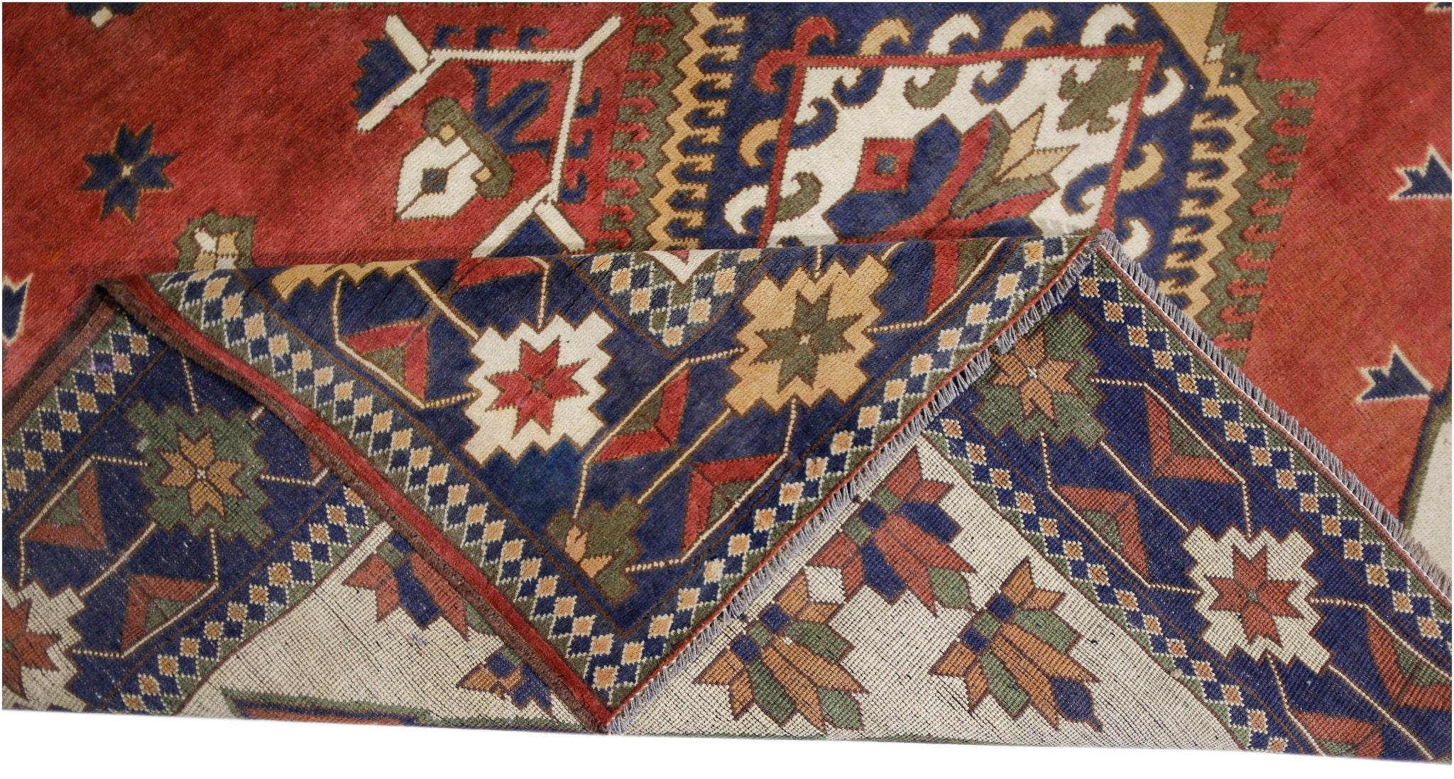 Handmade Vintage Caucasian Kazakh Rug | 264 x 199 cm | 8'8" x 6'6" - Najaf Rugs & Textile
