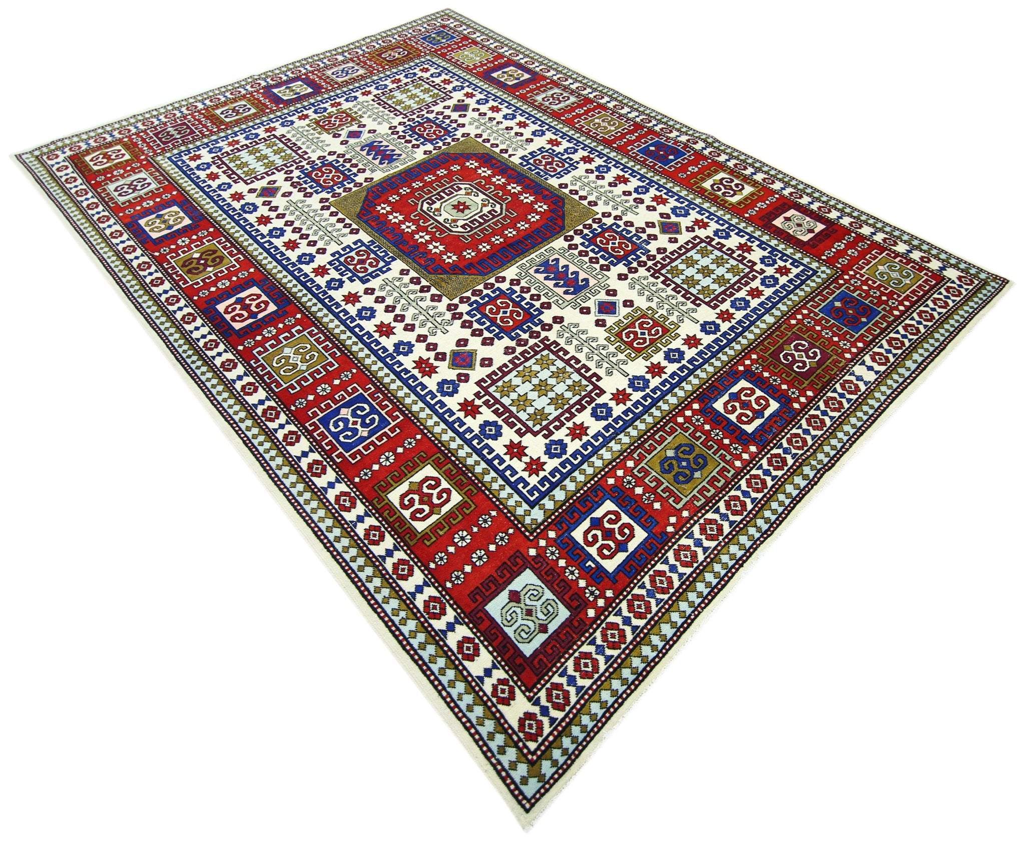 Handmade Vintage Caucasian Kazakh Rug | 280 x 198 cm | 9'2" x 6'6" - Najaf Rugs & Textile