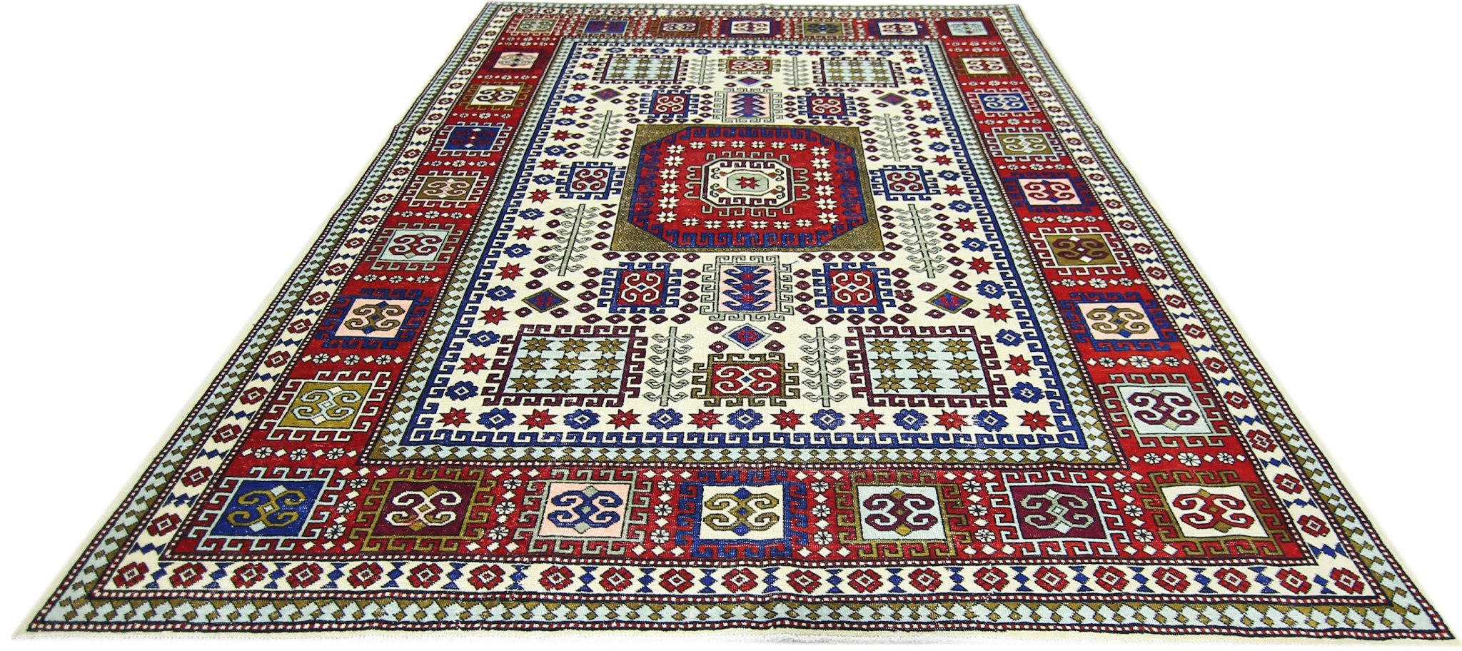 Handmade Vintage Caucasian Kazakh Rug | 280 x 198 cm | 9'2" x 6'6" - Najaf Rugs & Textile