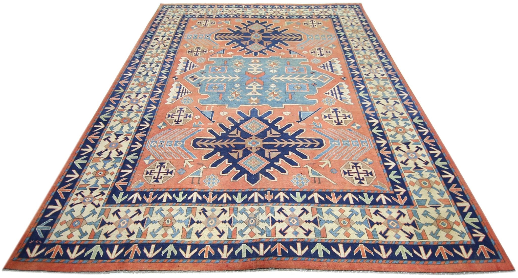 Handmade Vintage Caucasian Kazakh Rug | 333 x 277 cm | 10'11" x 9'1" - Najaf Rugs & Textile