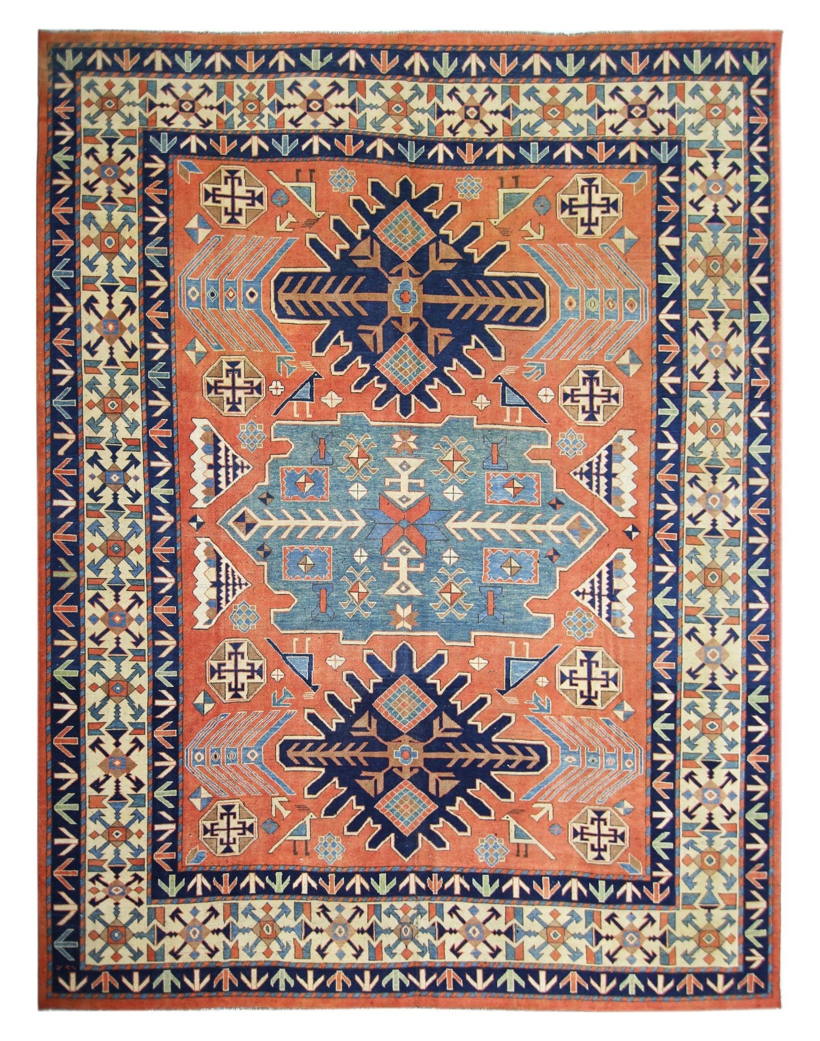 Handmade Vintage Caucasian Kazakh Rug | 333 x 277 cm | 10'11" x 9'1" - Najaf Rugs & Textile