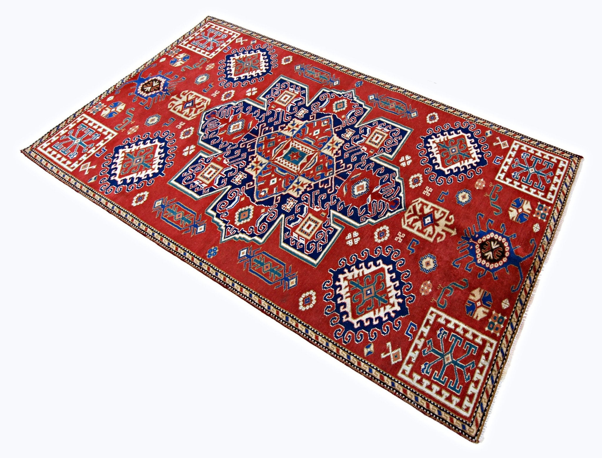 Handmade Vintage Caucasian Rug | 184 x 105 cm | 6' x 3'5" - Najaf Rugs & Textile