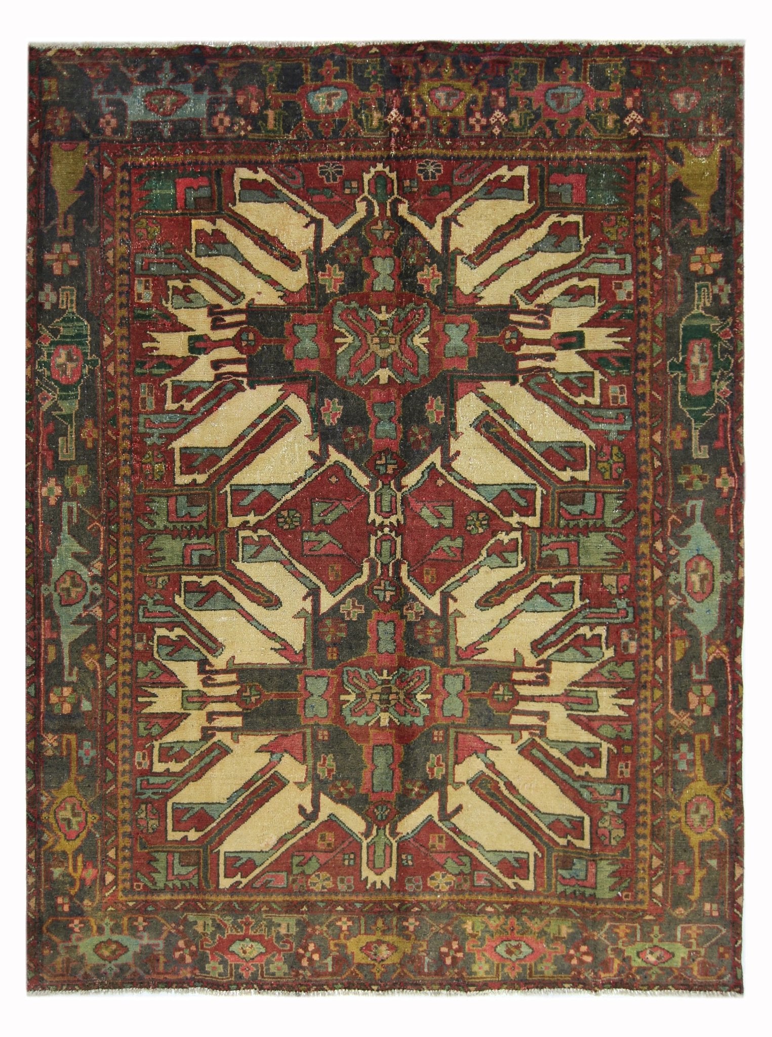 Handmade Vintage Caucasus Eagle Kazak Rug | 177 x 146 cm | 5'10" x 4'10" - Najaf Rugs & Textile