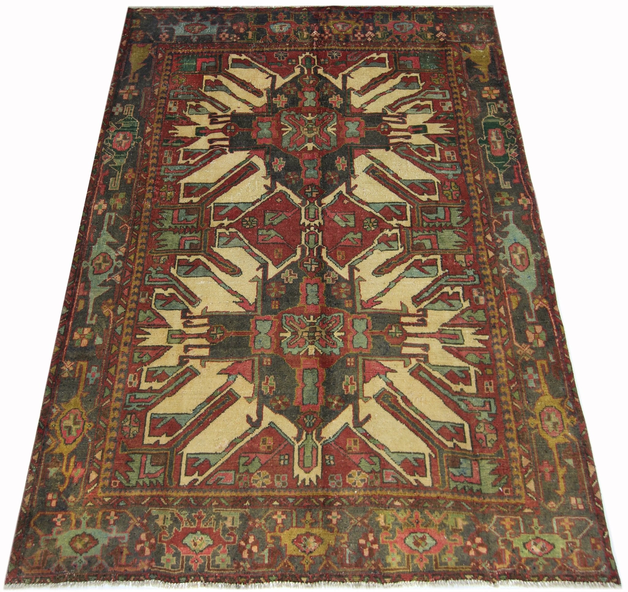 Handmade Vintage Caucasus Eagle Kazak Rug | 177 x 146 cm | 5'10" x 4'10" - Najaf Rugs & Textile