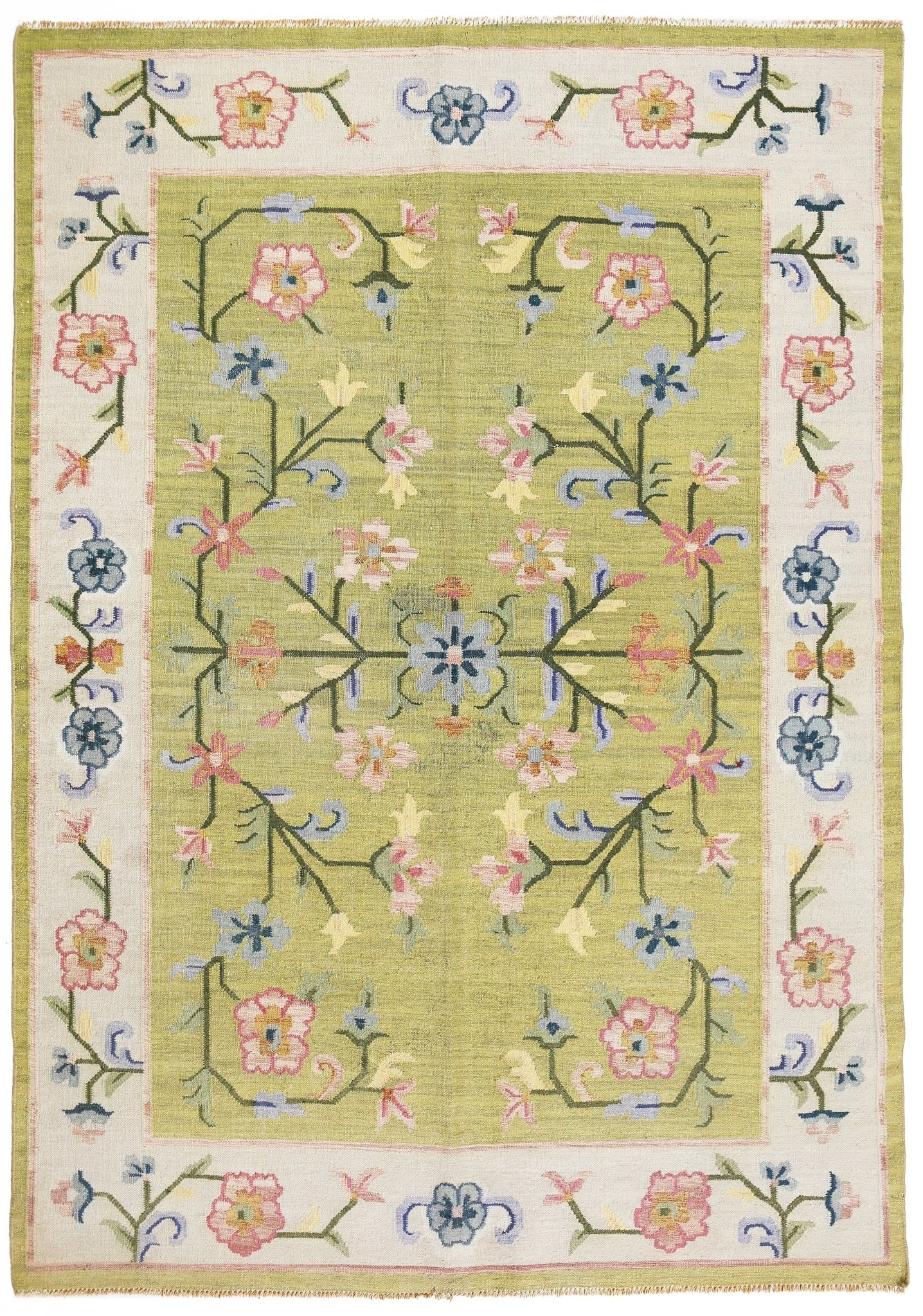 Handmade Vintage Floral Indian Kilim | 223 x 157 cm | 7'4" x 5'2" - Najaf Rugs & Textile