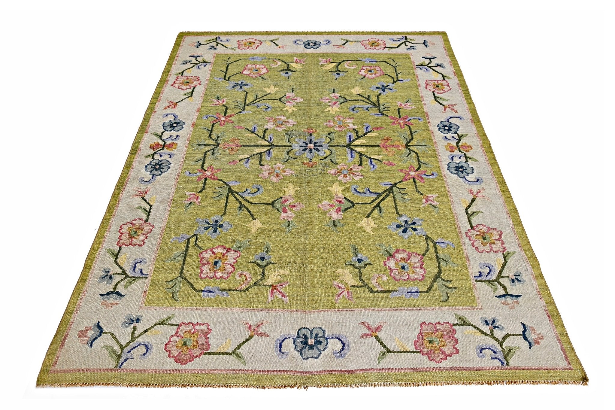 Handmade Vintage Floral Indian Kilim | 223 x 157 cm | 7'4" x 5'2" - Najaf Rugs & Textile