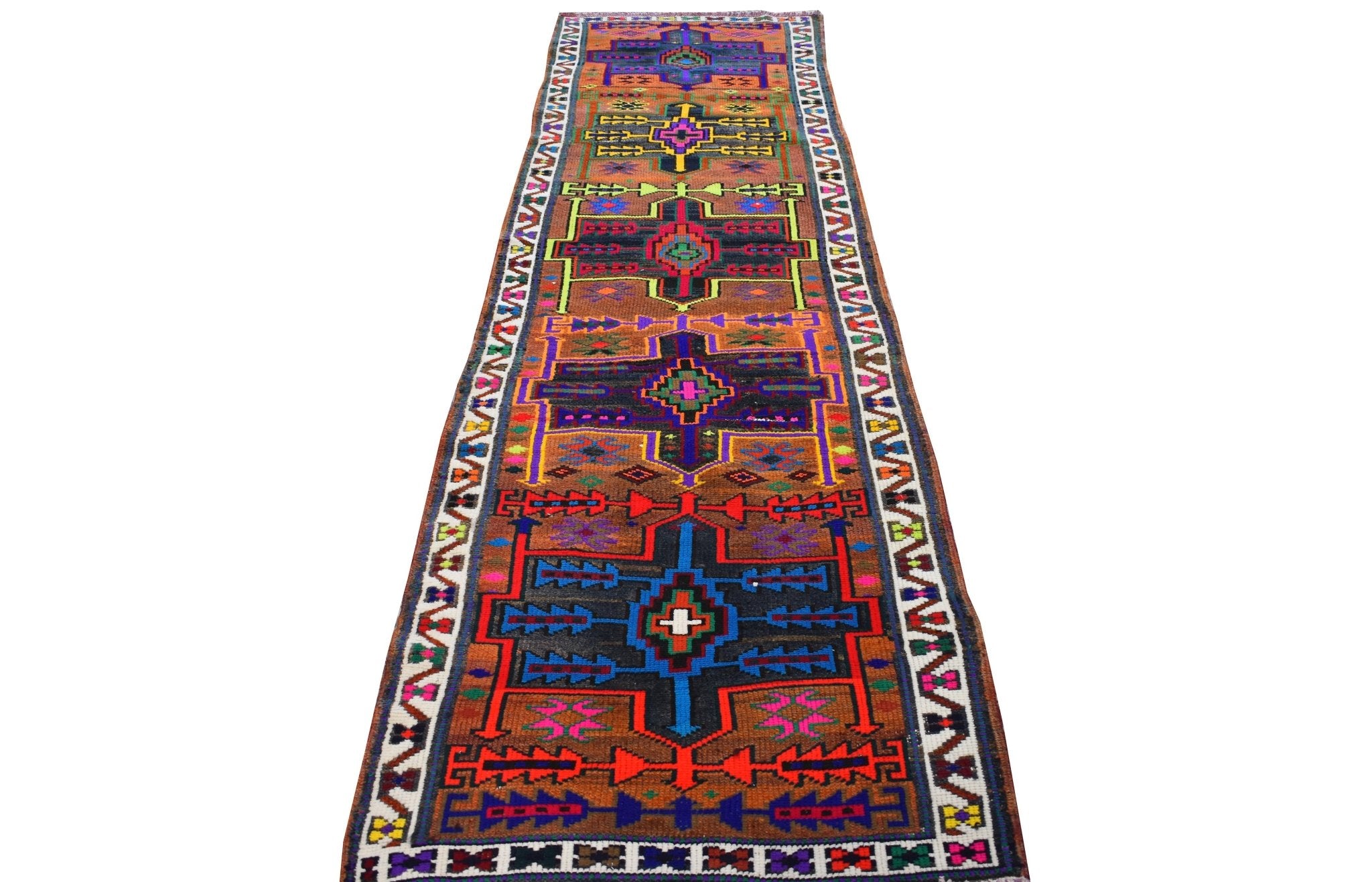 Handmade Vintage Kurdish Herki Hallway Runner | 311 x 89 cm | 10'2" x 2'9" - Najaf Rugs & Textile