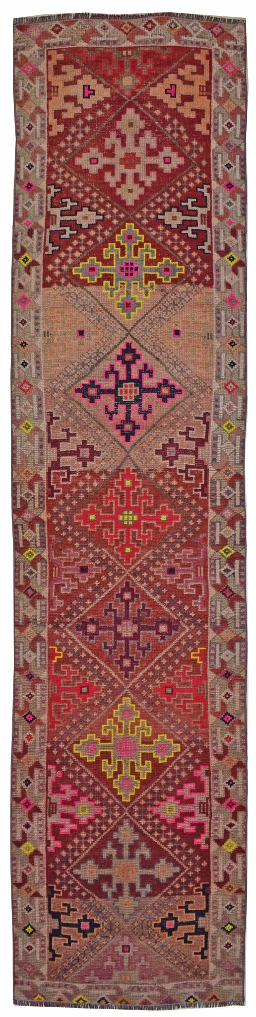 Handmade Vintage Kurdish Herki Hallway Runner | 338 x 89 cm | 11' x 2'9" - Najaf Rugs & Textile