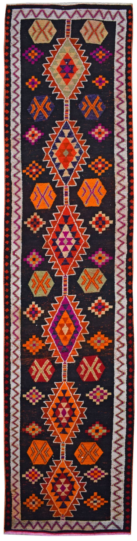 Handmade Vintage Kurdish Herki Hallway Runner | 375 x 84 cm | 12'3" x 2'7" - Najaf Rugs & Textile