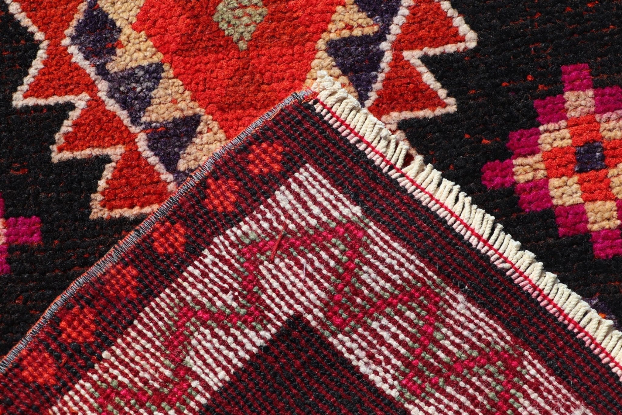 Handmade Vintage Kurdish Herki Hallway Runner | 375 x 84 cm | 12'3" x 2'7" - Najaf Rugs & Textile