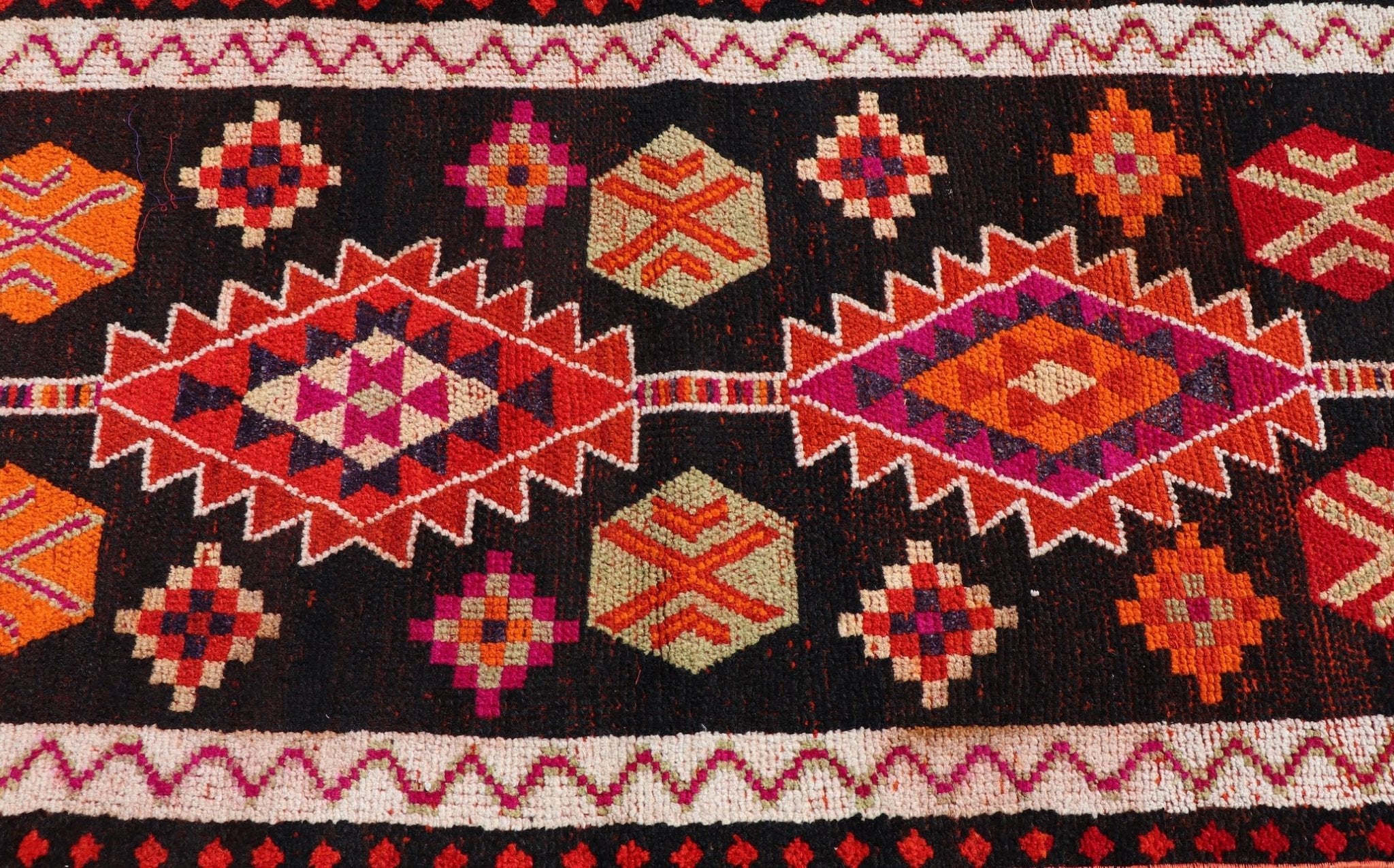 Handmade Vintage Kurdish Herki Hallway Runner | 375 x 84 cm | 12'3" x 2'7" - Najaf Rugs & Textile