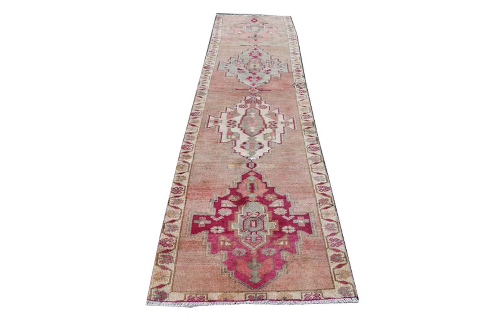 Handmade Vintage Kurdish Herki Hallway Runner | 375 x 86 cm | 12'3" x 2'8" - Najaf Rugs & Textile