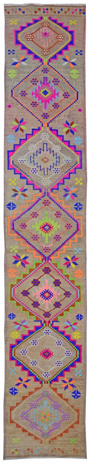 Handmade Vintage Kurdish Herki Hallway Runner | 391 x 70 cm | 12'8" x 2'2" - Najaf Rugs & Textile