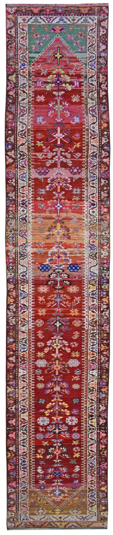 Handmade Vintage Kurdish Herki Hallway Runner | 418 x 87 cm | 13'7" x 2'8" - Najaf Rugs & Textile