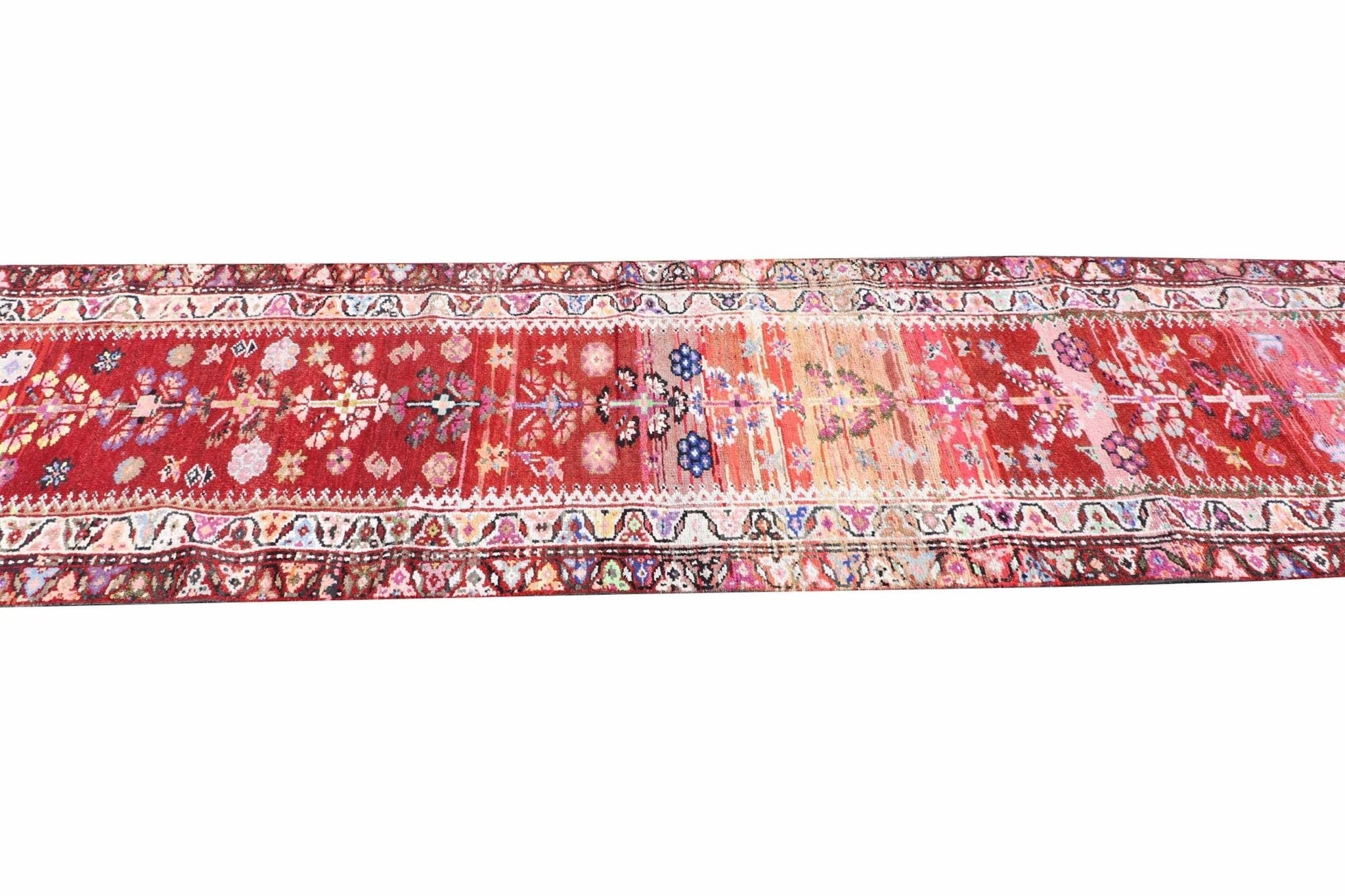 Handmade Vintage Kurdish Herki Hallway Runner | 418 x 87 cm | 13'7" x 2'8" - Najaf Rugs & Textile