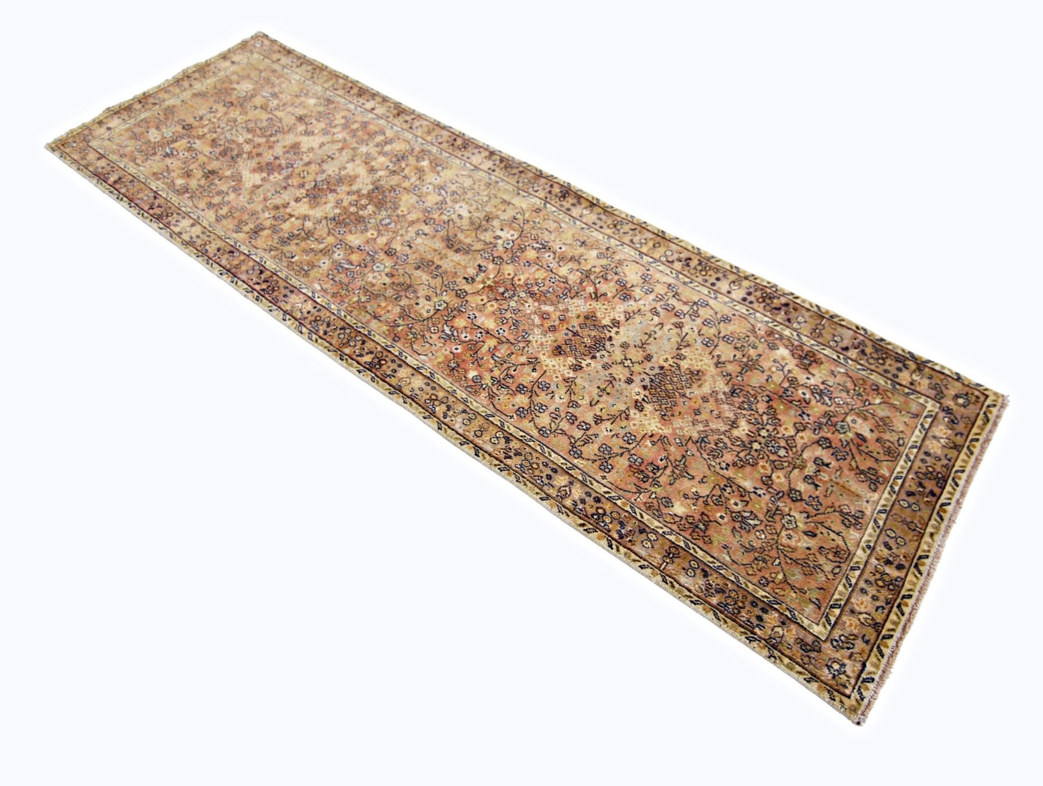 Handmade Vintage Pakistani Hallway Runner | 205 x 63 cm | 6'9" x 2'1" - Najaf Rugs & Textile