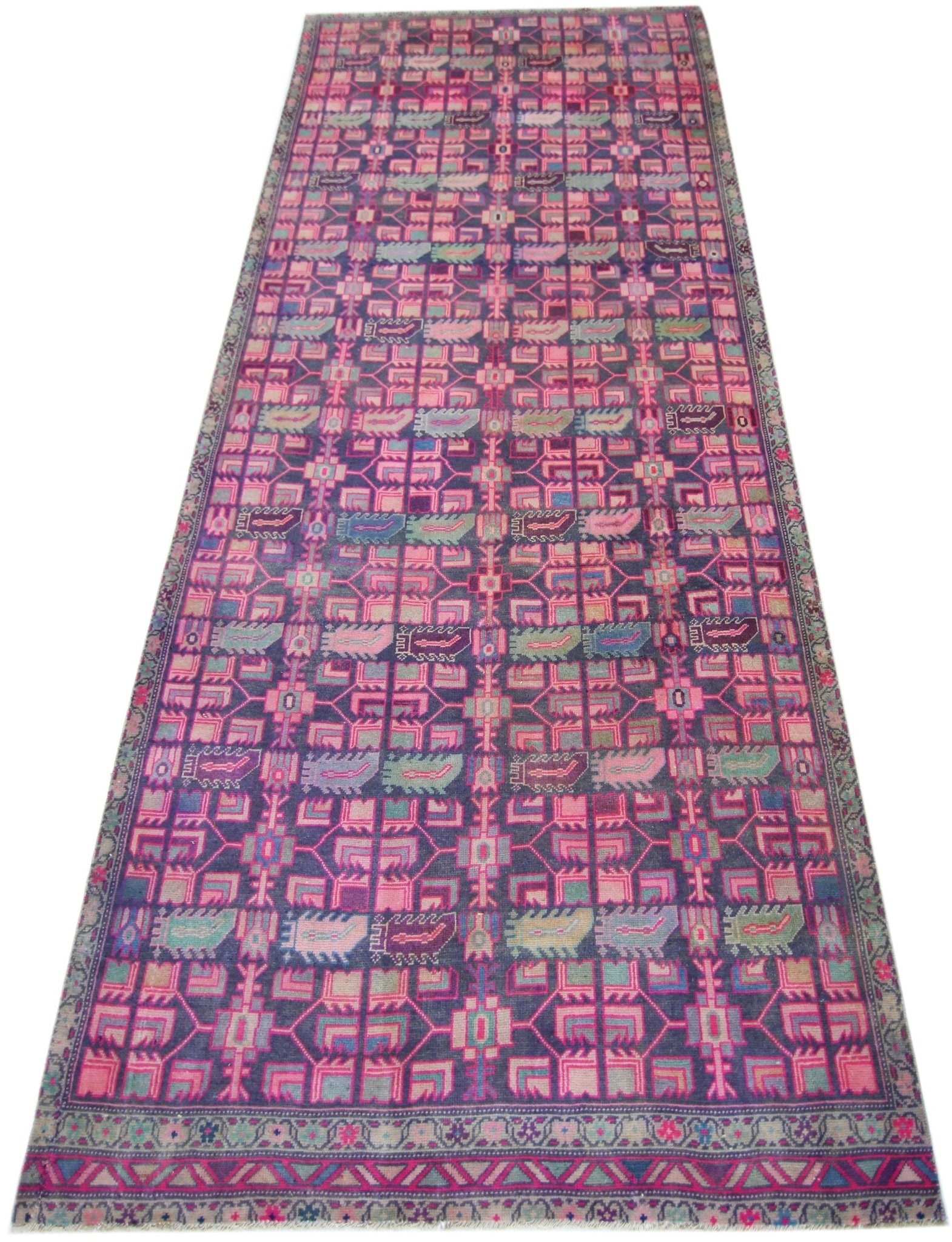 Handmade Vintage Persian Ardebil Hallway Runner | 300 x 127 cm | 9'10" x 4'2" - Najaf Rugs & Textile