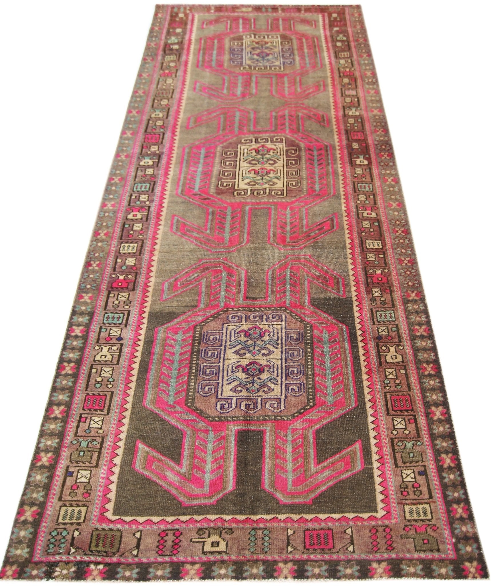 Handmade Vintage Persian Ardebil Hallway Runner | 326 x 123 cm | 10'8" x 4' - Najaf Rugs & Textile