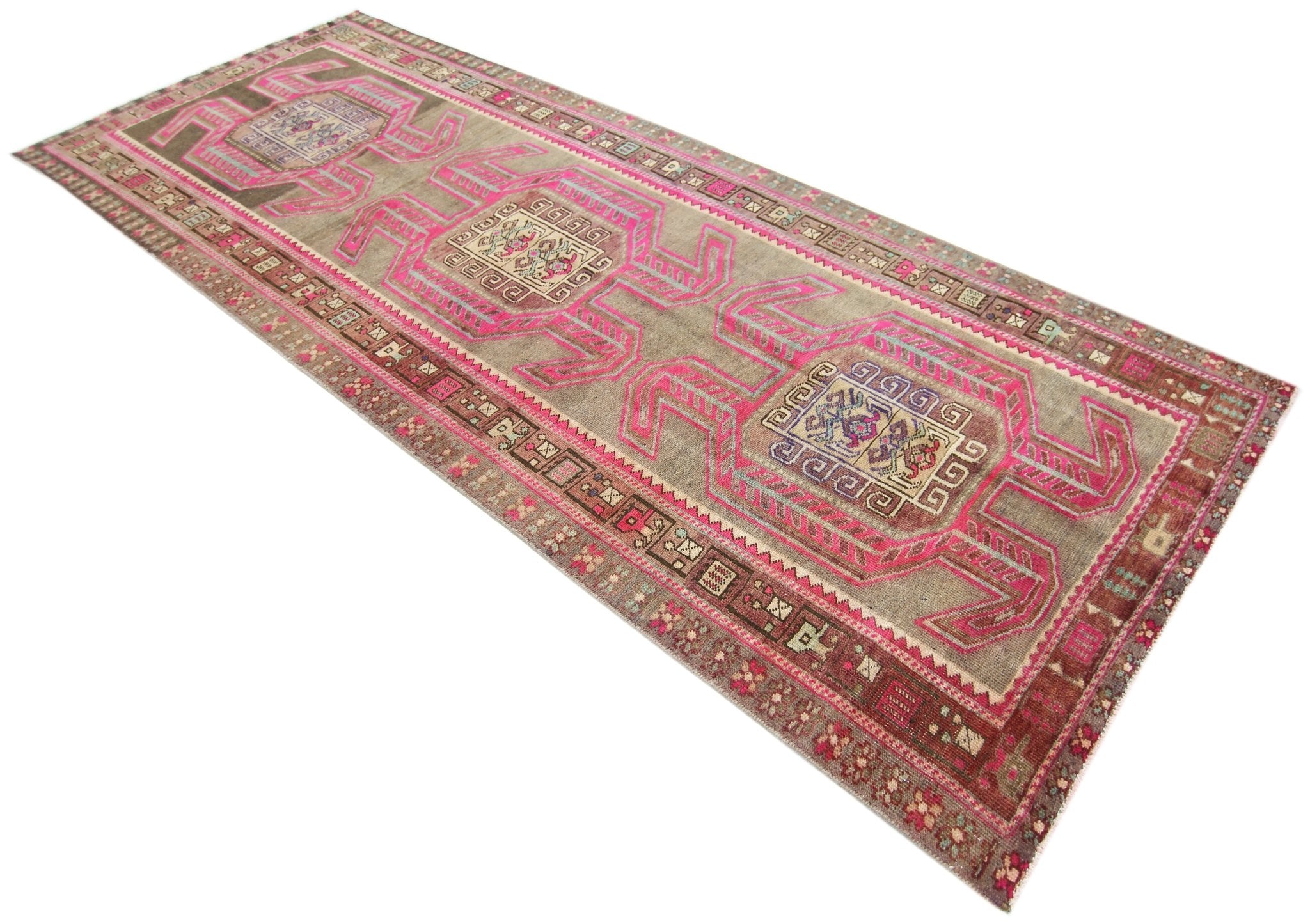 Handmade Vintage Persian Ardebil Hallway Runner | 326 x 123 cm | 10'8" x 4' - Najaf Rugs & Textile
