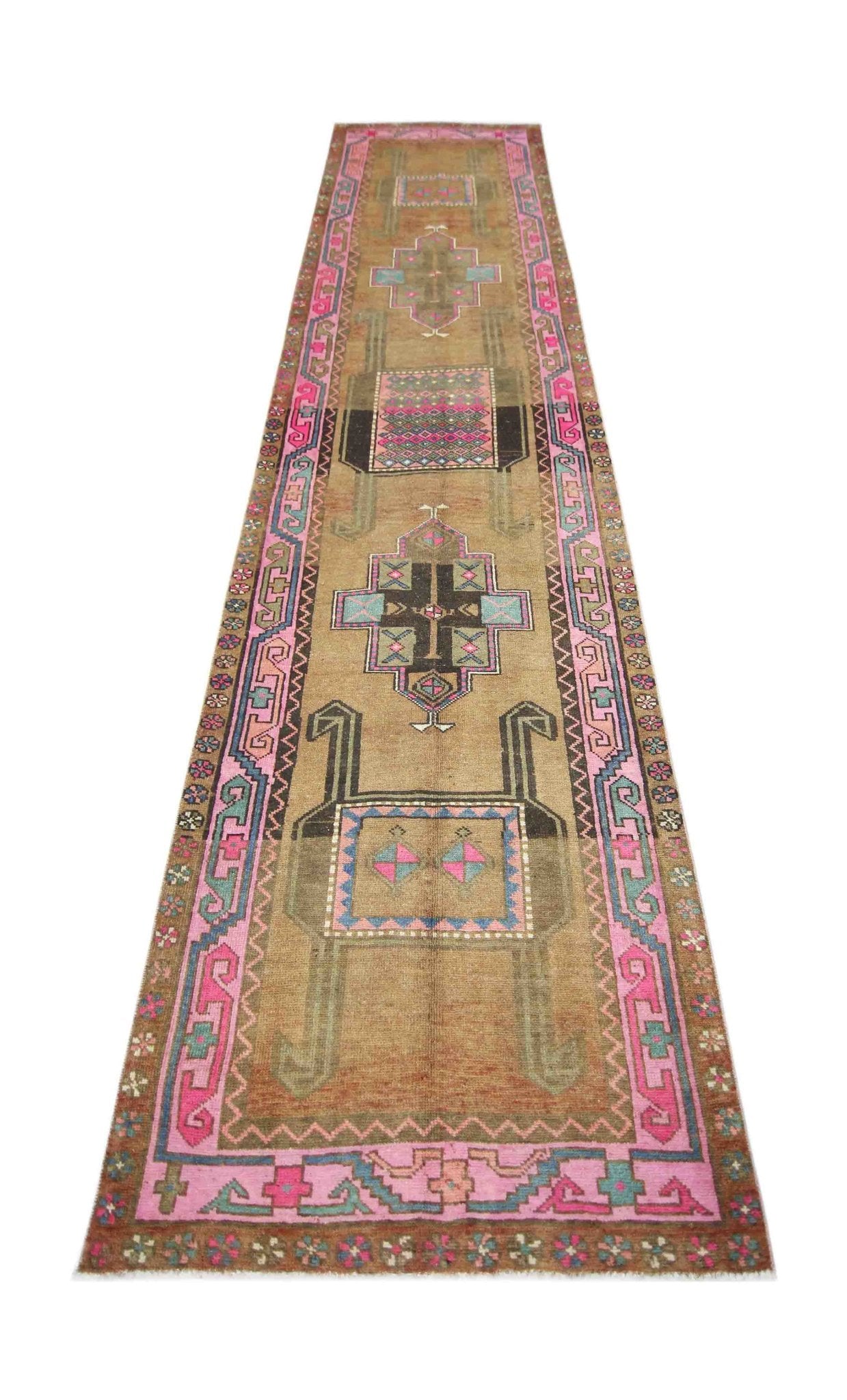 Handmade Vintage Persian Ardebil Hallway Runner | 384 x 99 cm | 12'7" x 3'3" - Najaf Rugs & Textile