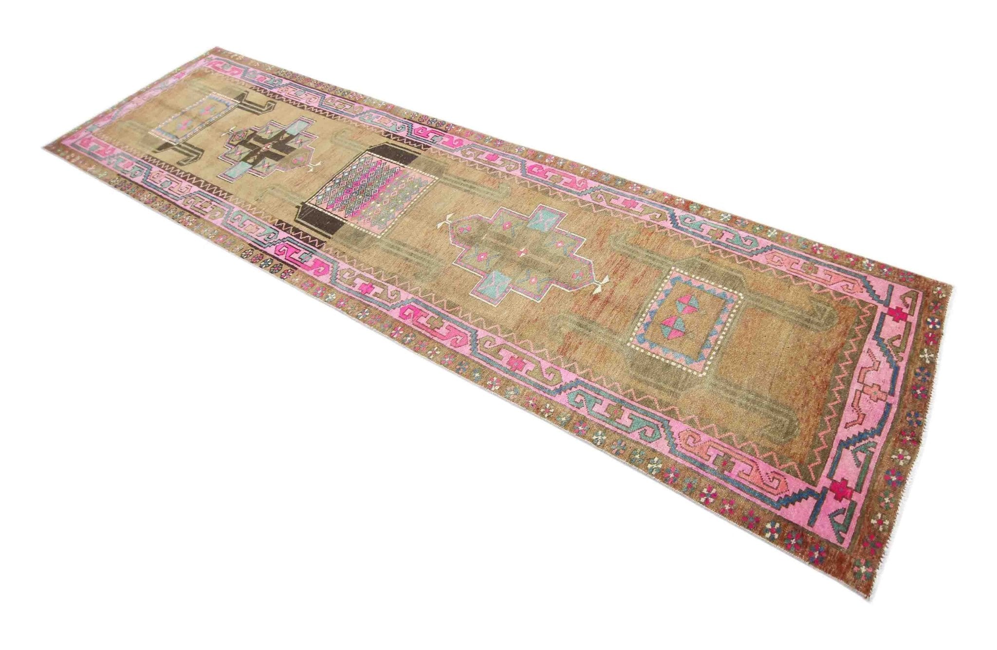Handmade Vintage Persian Ardebil Hallway Runner | 384 x 99 cm | 12'7" x 3'3" - Najaf Rugs & Textile