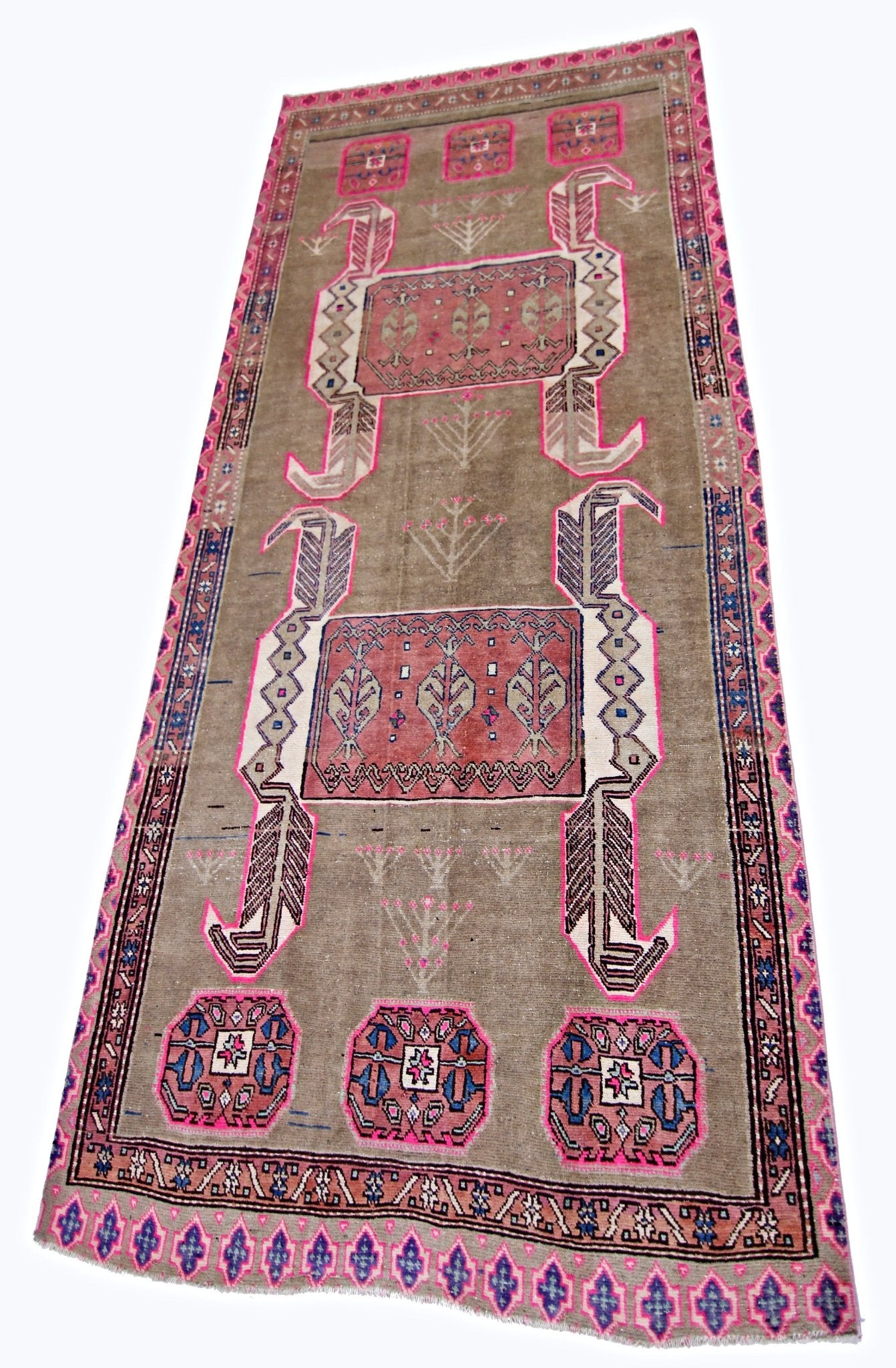 Handmade Vintage Persian Ardebil Rug | 263 x 118 cm | 8'7" x 3'10" - Najaf Rugs & Textile