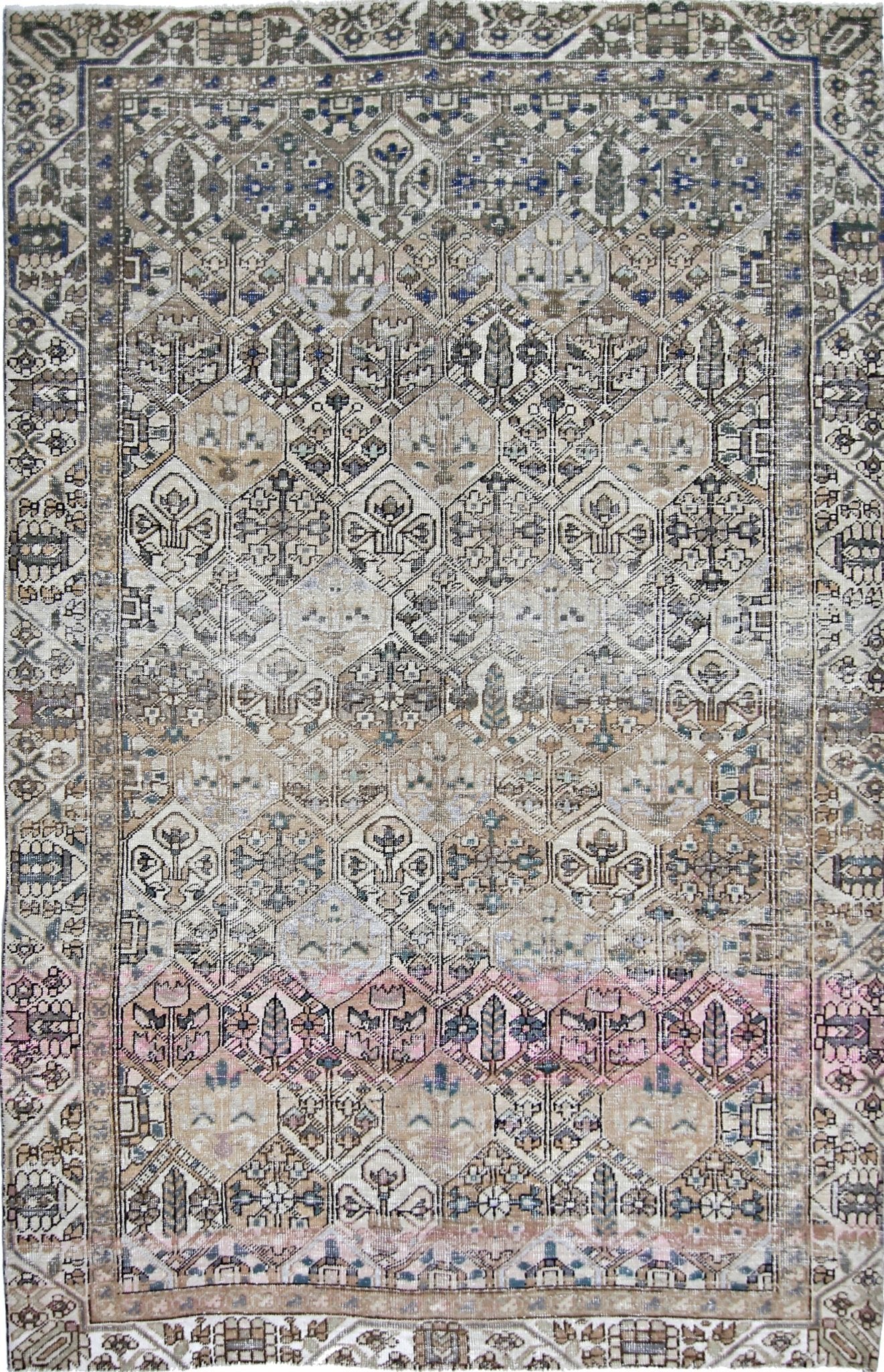 Handmade Vintage Persian Bakhtiar Rug | 289 x 188 cm | 9'6" x 6'2" - Najaf Rugs & Textile
