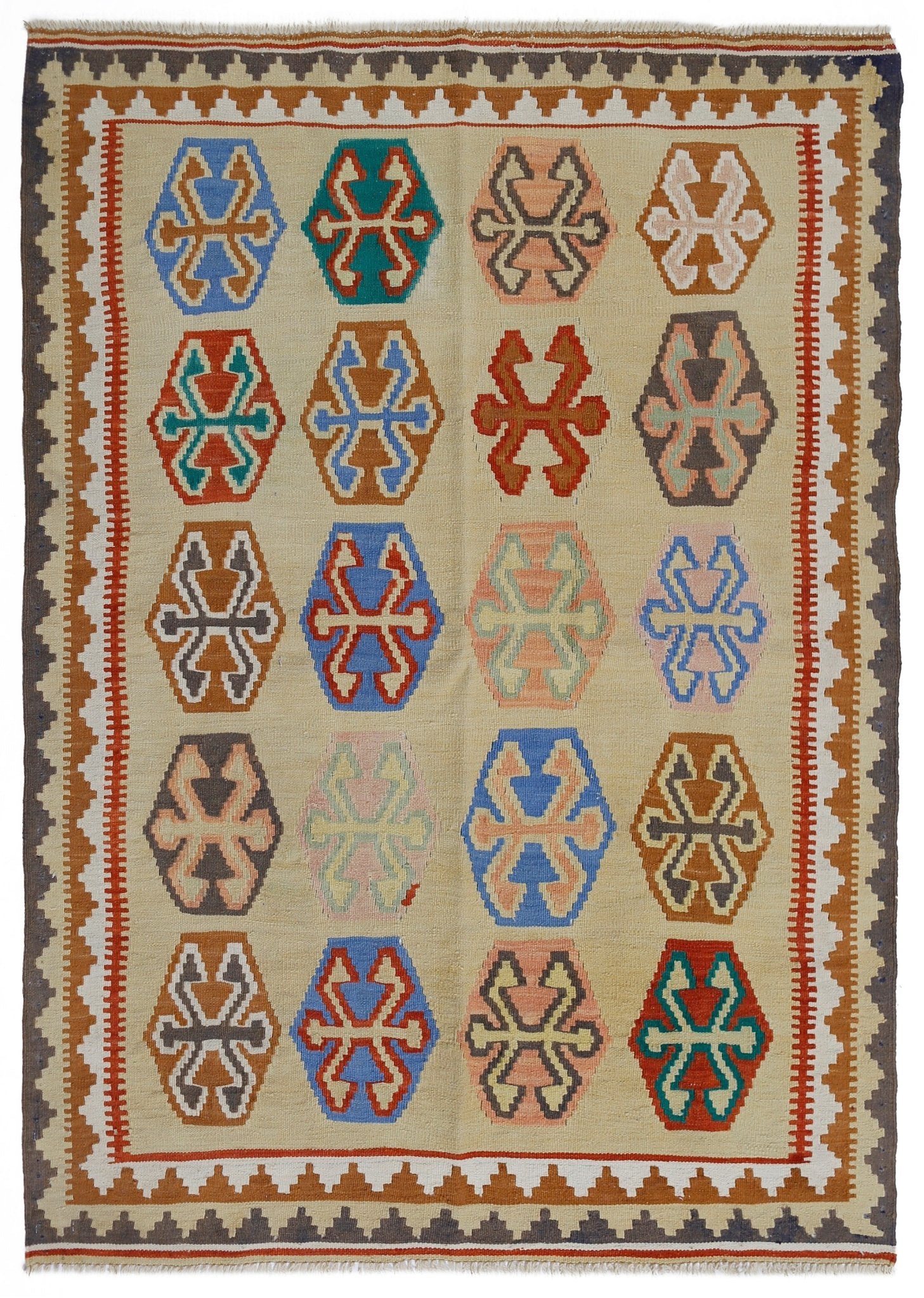 Handmade Vintage Persian Ghasghai Kilim | 149 x 111 cm | 4'11" x 3'8" - Najaf Rugs & Textile