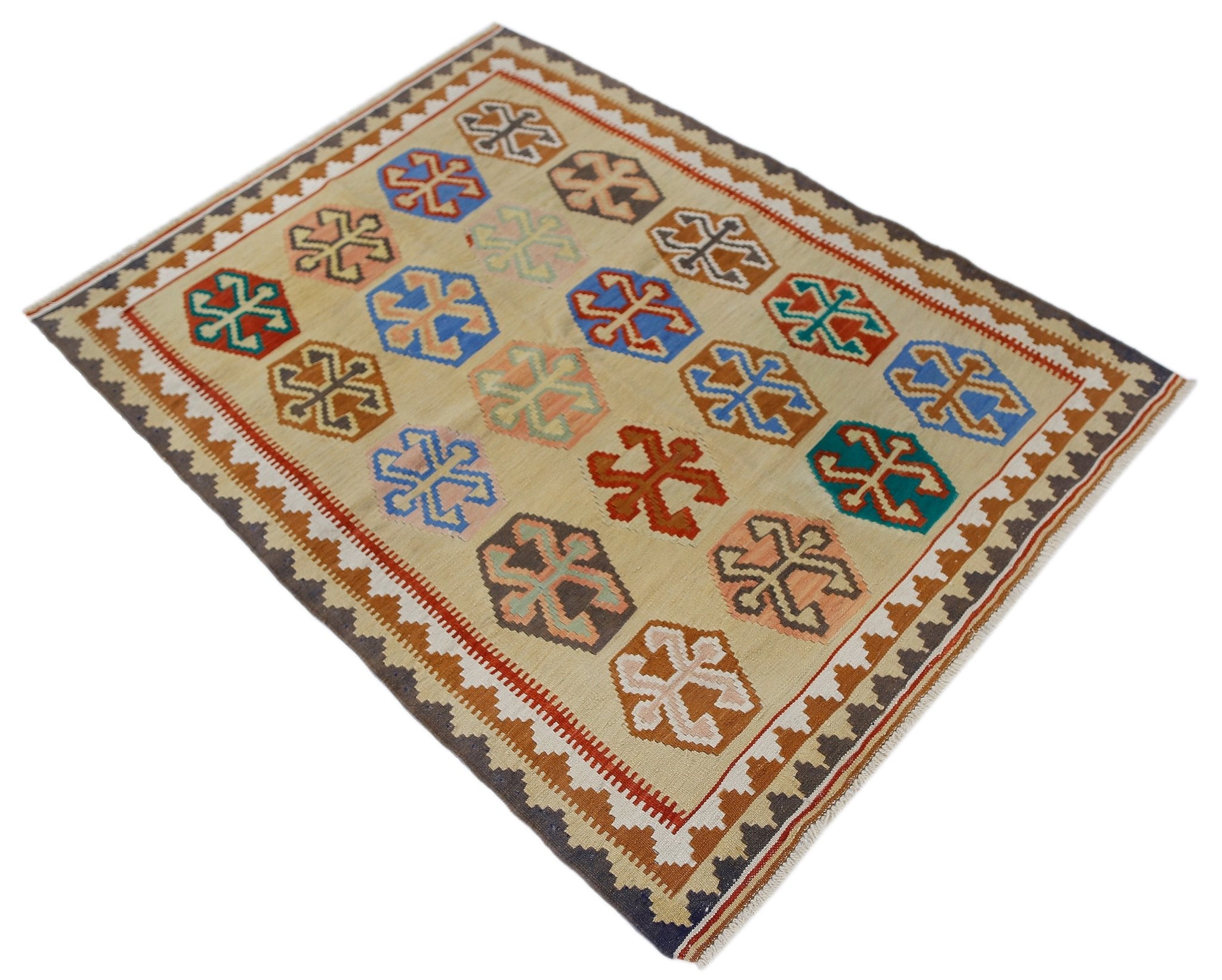 Handmade Vintage Persian Ghasghai Kilim | 149 x 111 cm | 4'11" x 3'8" - Najaf Rugs & Textile